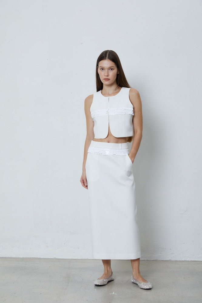 FENGYI TAN White Sequined Long Skirt | MADA IN CHINA