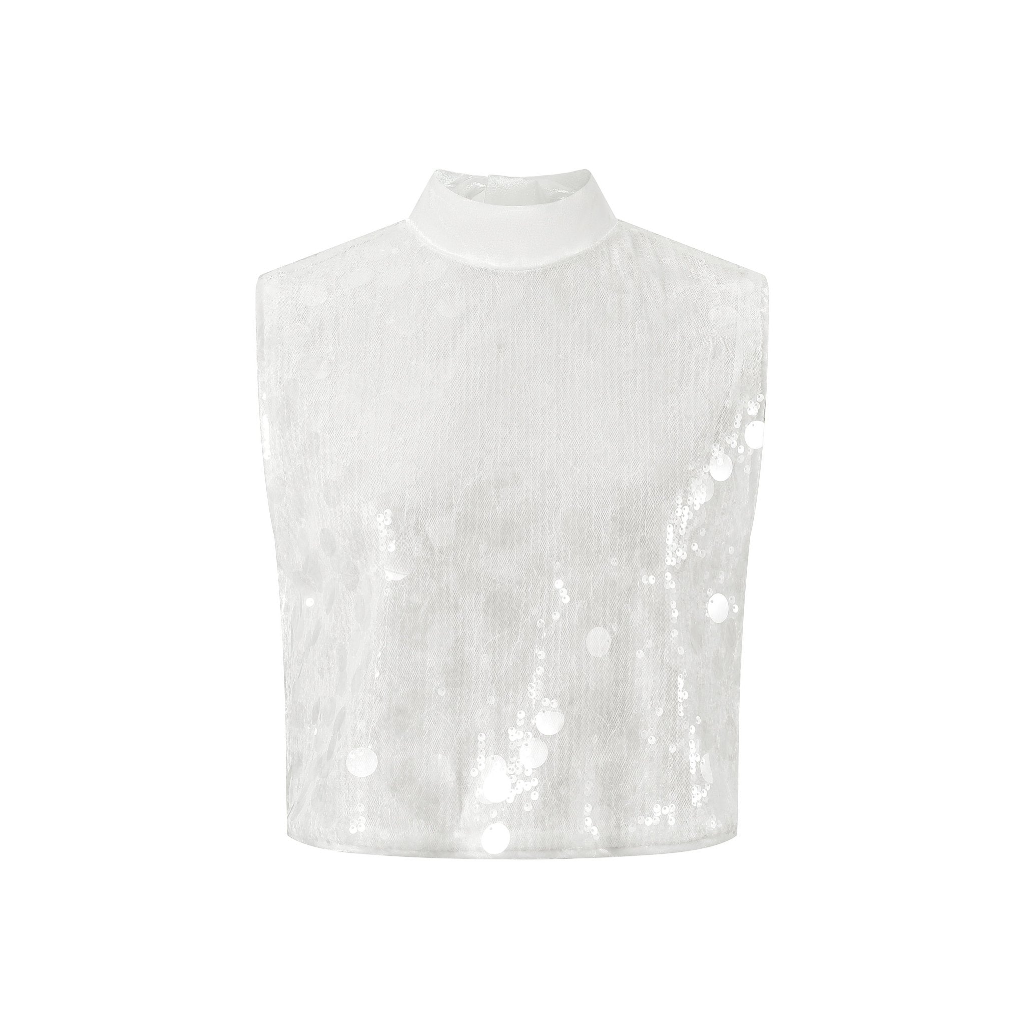 THREE QUARTERS White Sheer Toggle Sleeveless Bow Top | MADA IN CHINA