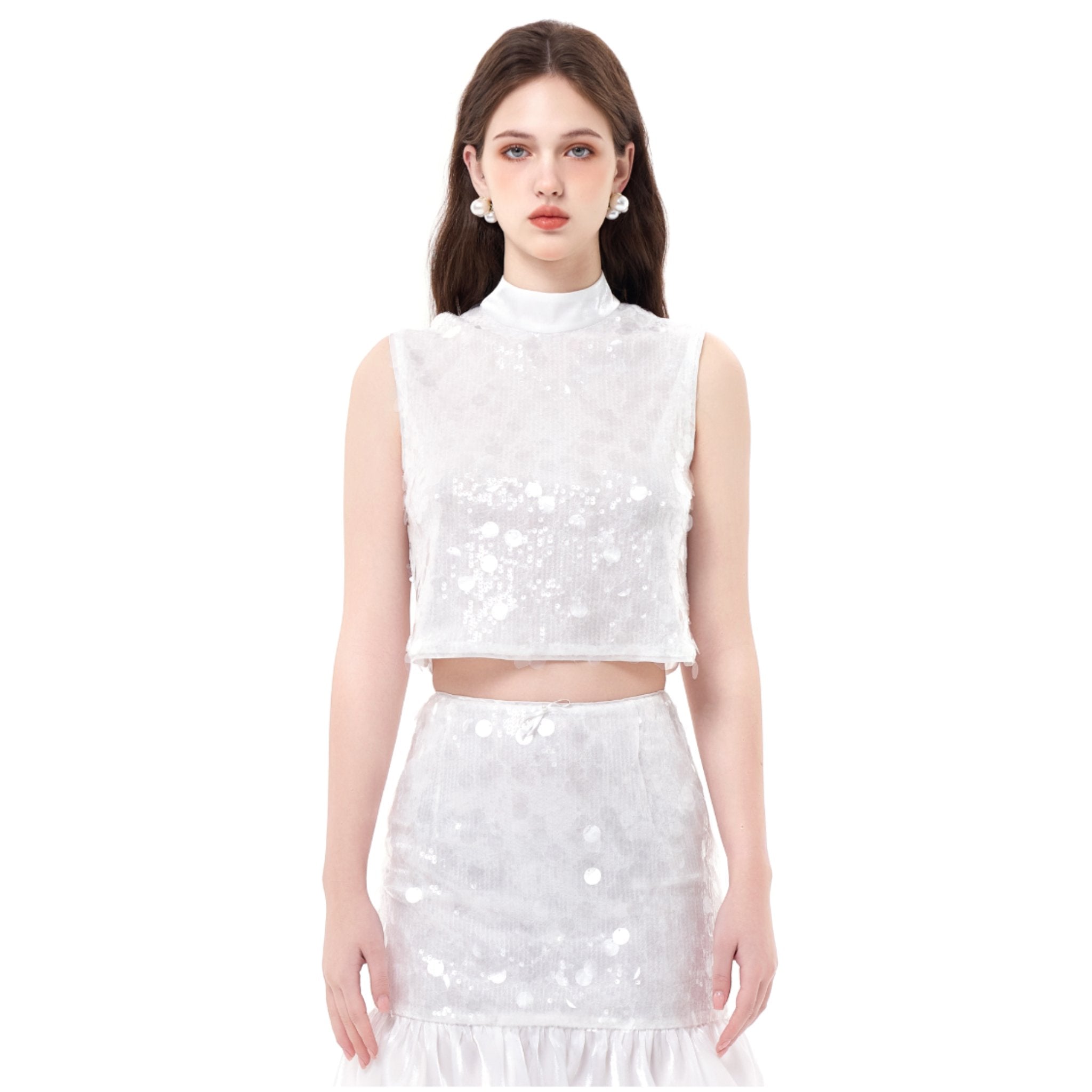 THREE QUARTERS White Sheer Toggle Sleeveless Bow Top | MADA IN CHINA