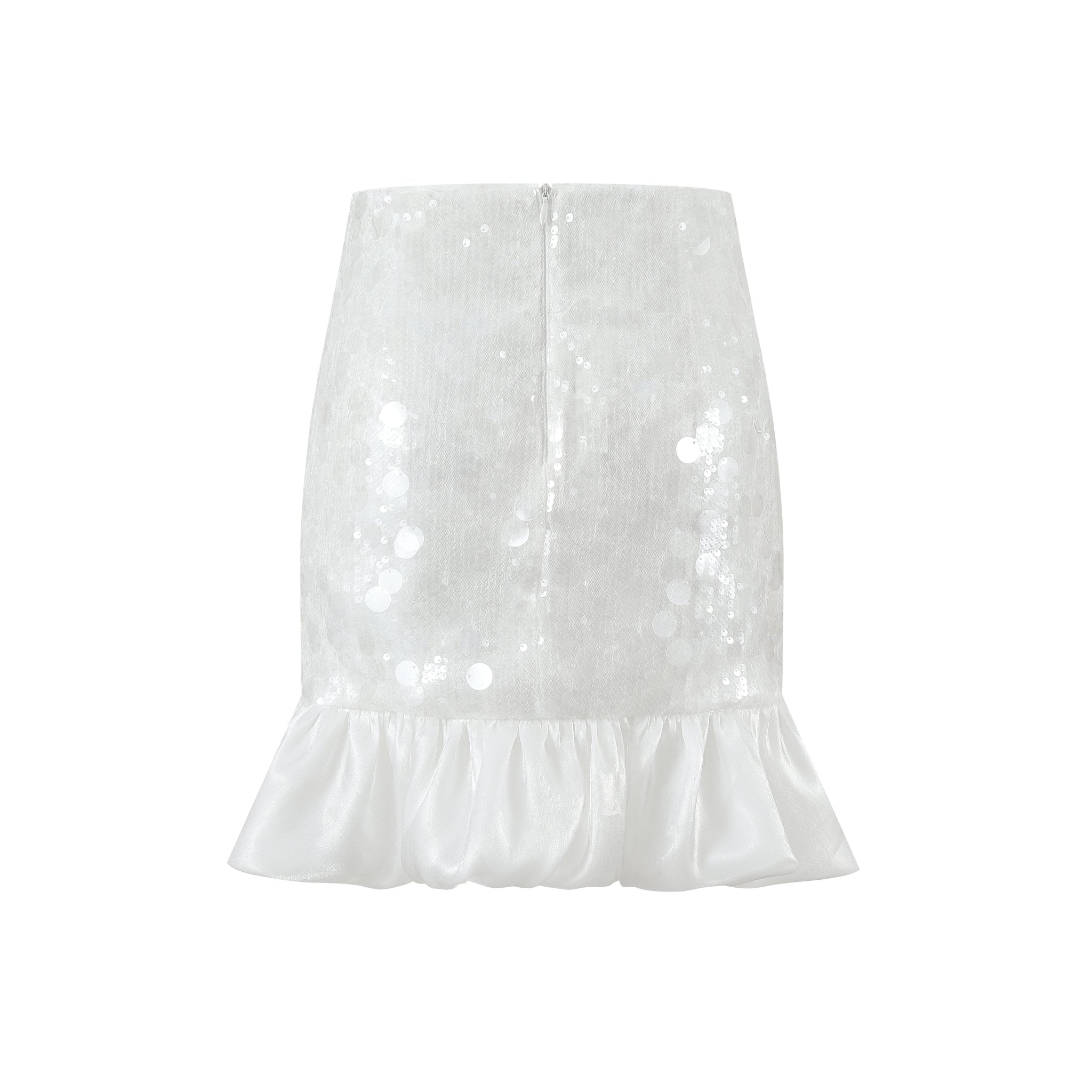 THREE QUARTERS White Sheer Toggle Slimming Ruffle Hem Half Skirt | MADA IN CHINA