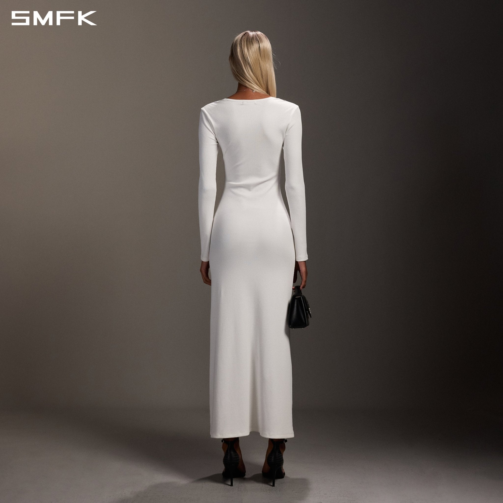 SMFK White Silk Long-Sleeved Dress | MADAX