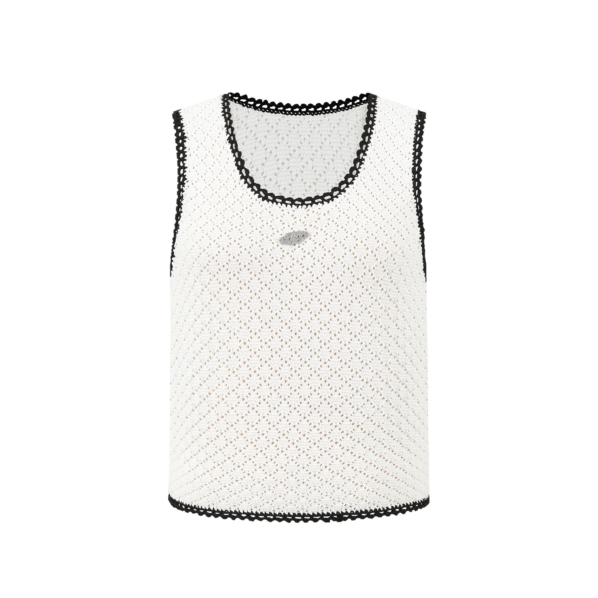 THREE QUARTERS White Skeleton Crochet Colorblocked Tank Top | MADA IN CHINA