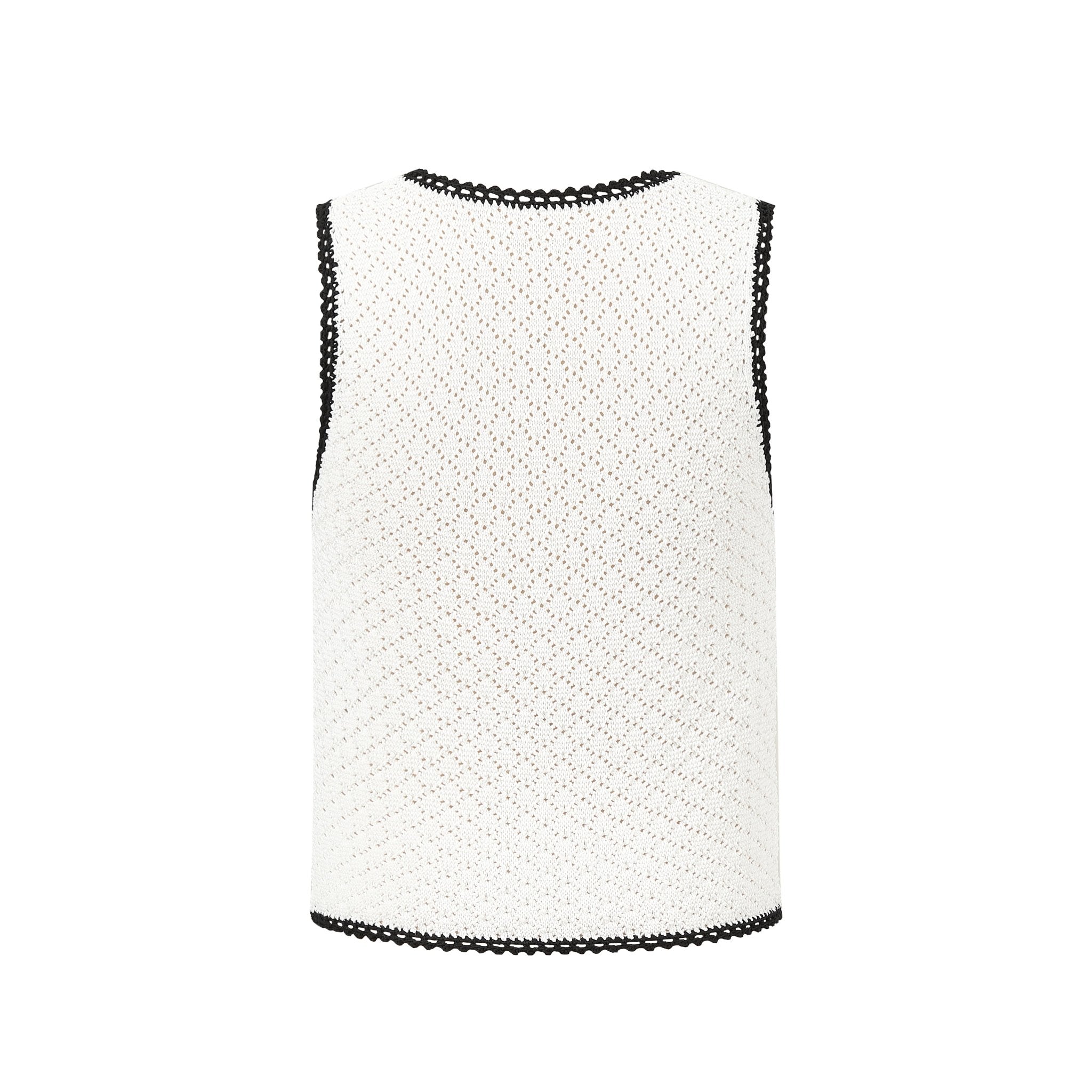 THREE QUARTERS White Skeleton Crochet Colorblocked Tank Top | MADA IN CHINA