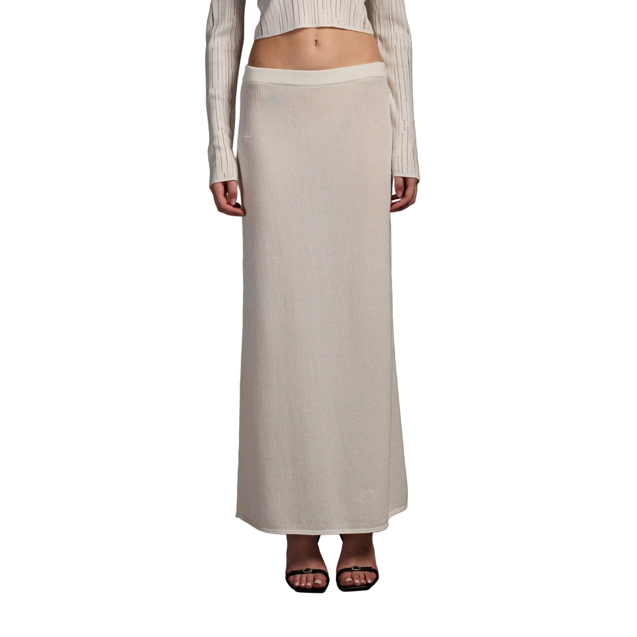 SMFK White Straight Knit Maxi Skirt | MADAX