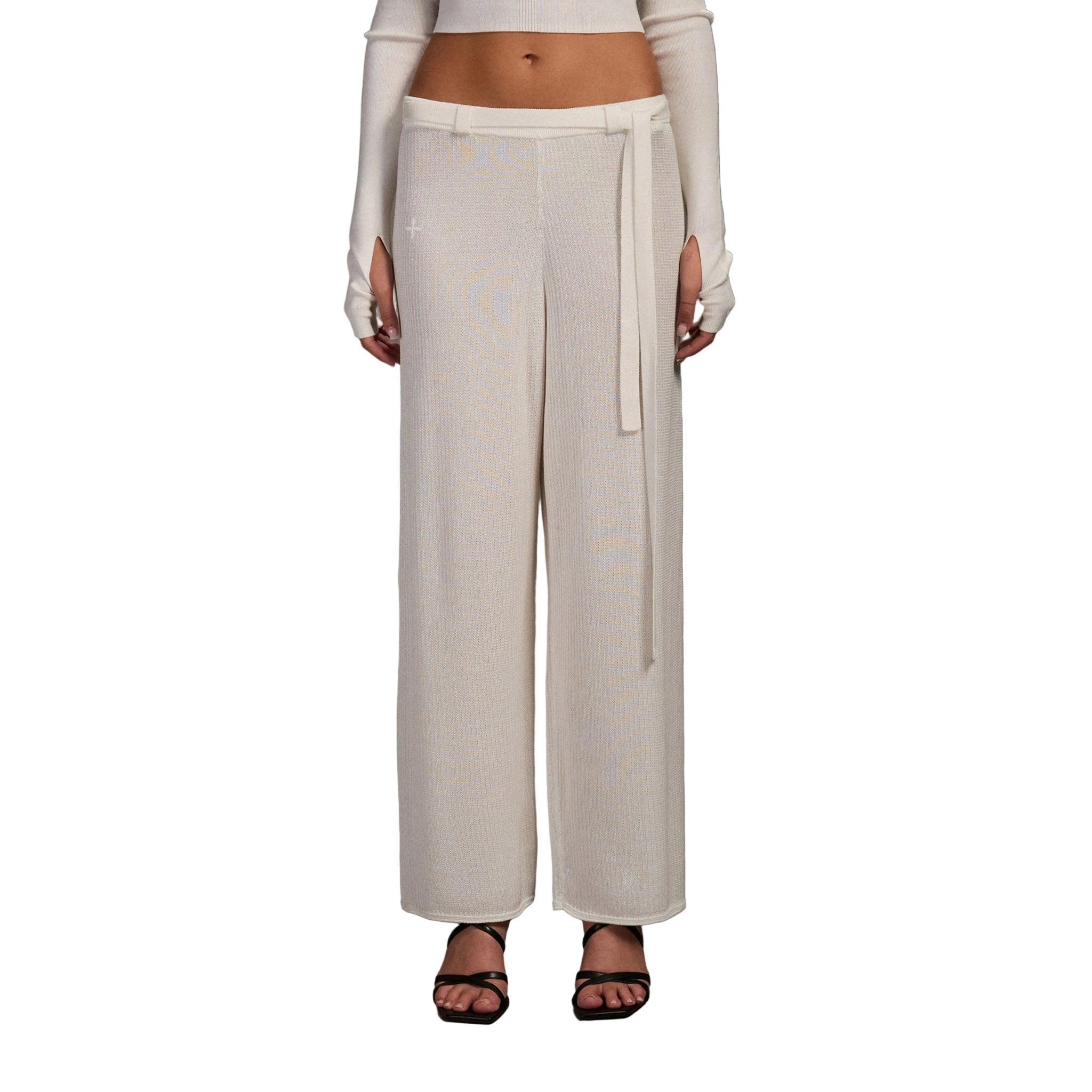 SMFK White Straight-Leg Knit Trousers | MADAX