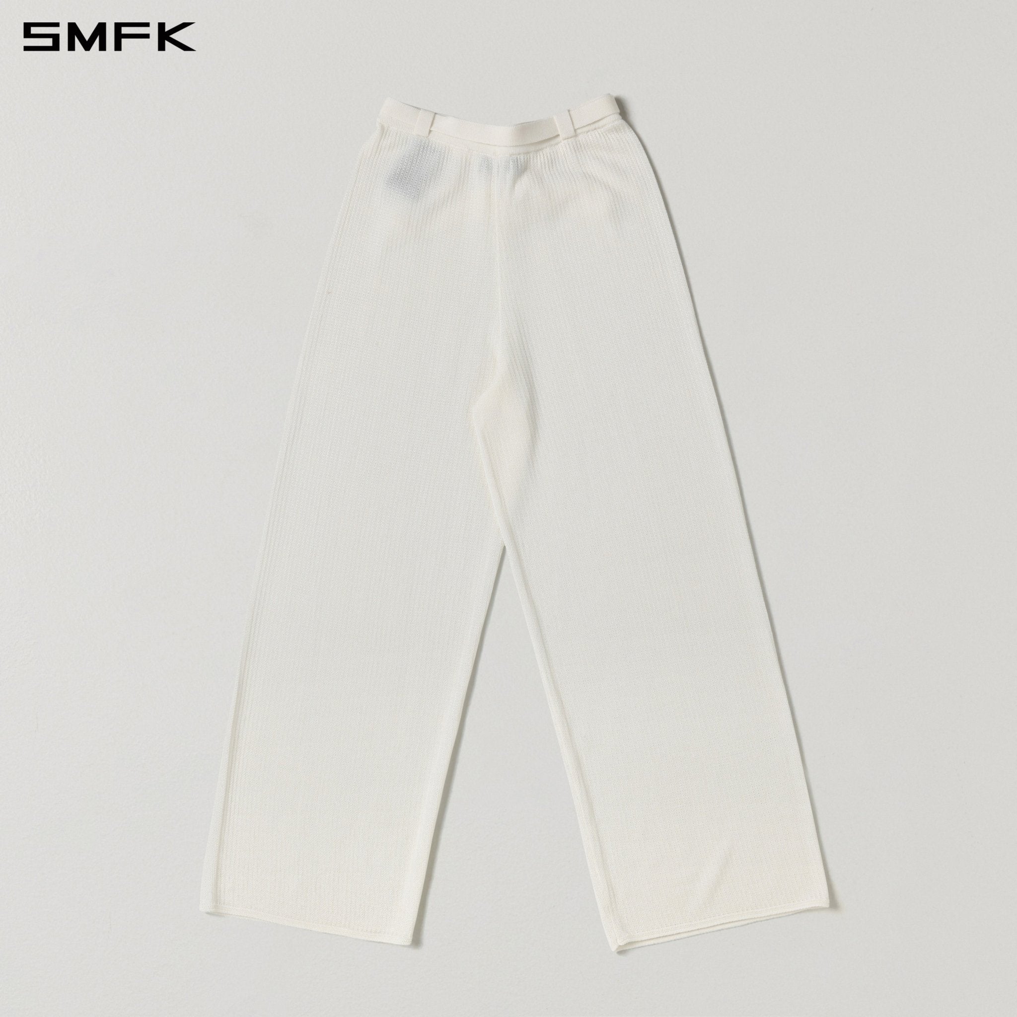 SMFK White Straight-Leg Knit Trousers | MADAX