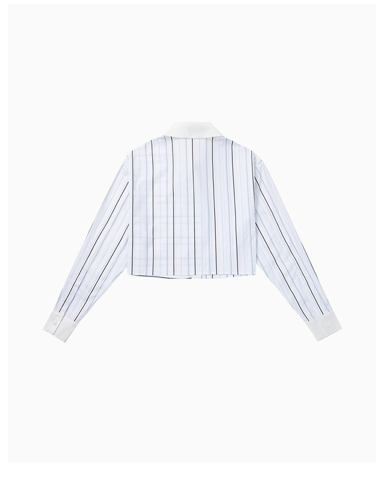 CHARLIE LUCIANO White Striped Cropped Shirt | MADA IN CHINA