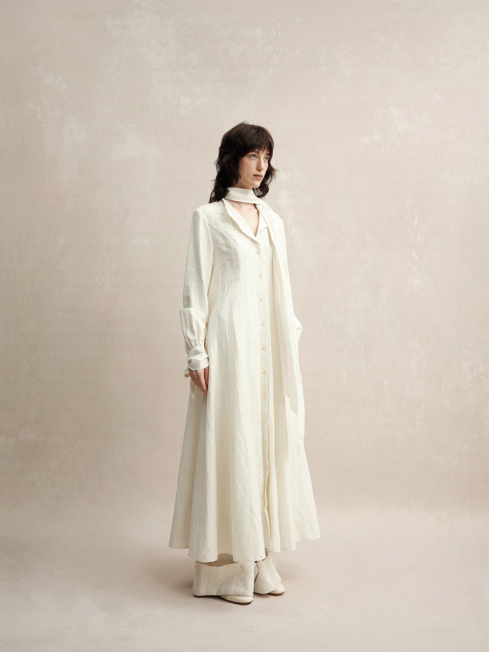 ELYWOOD White Tie - front Shirt Dress | MADAX