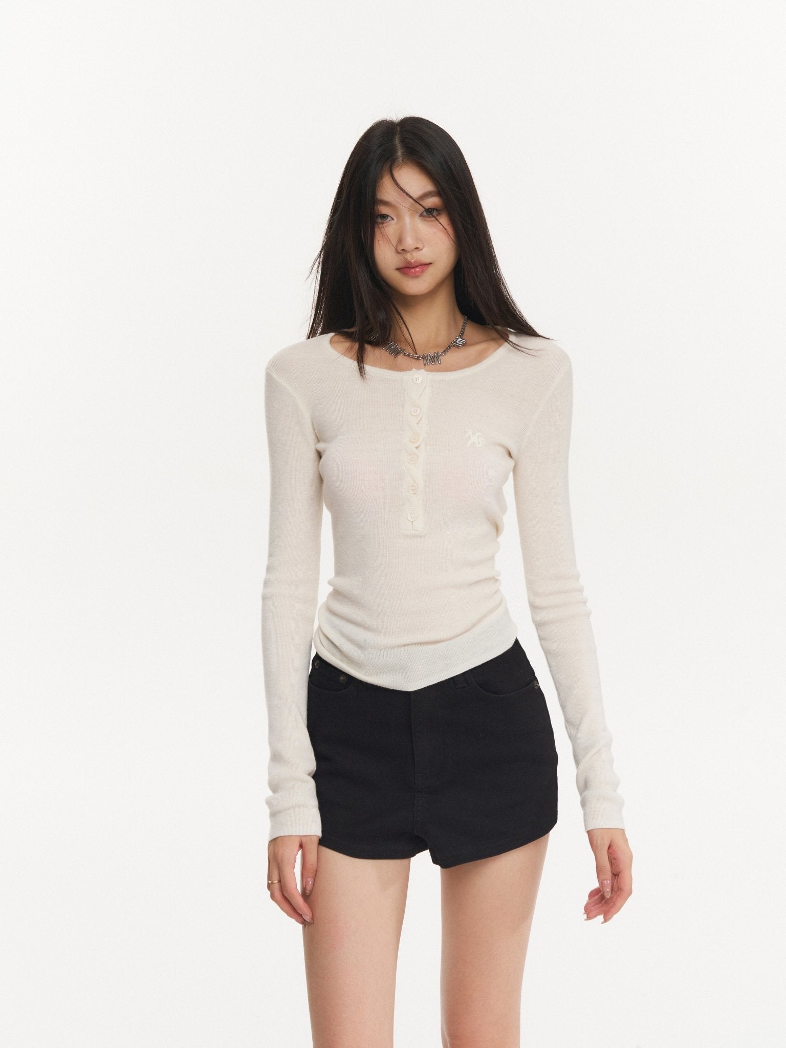 NAWS White Twisted Henley Collar Knitwear Top | MADAX