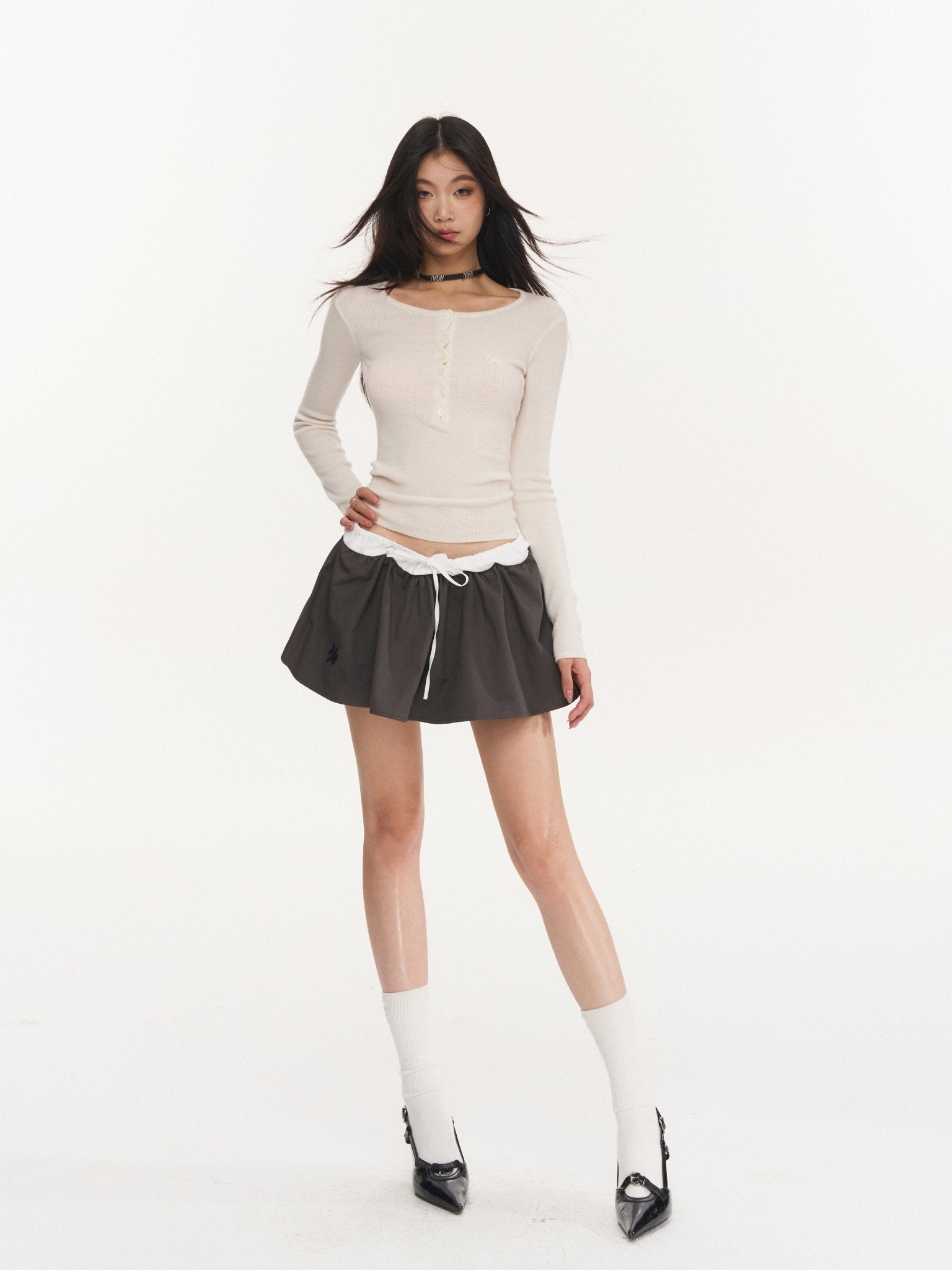 NAWS White Twisted Henley Collar Knitwear Top | MADAX