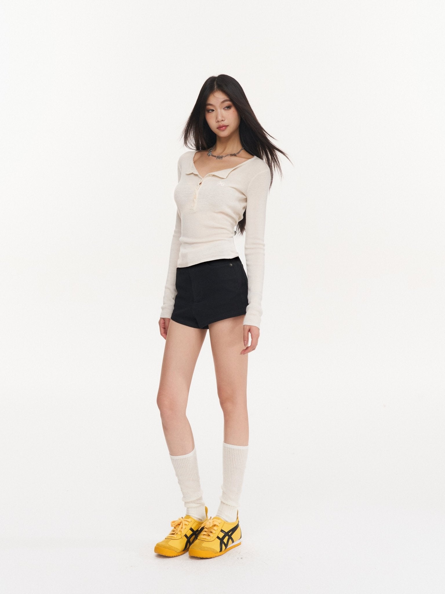 NAWS White Twisted Henley Collar Knitwear Top | MADAX