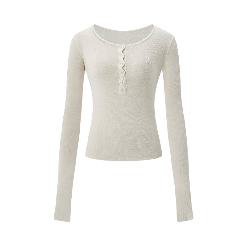 White Twisted Henley Collar Knitwear Top | MADAX