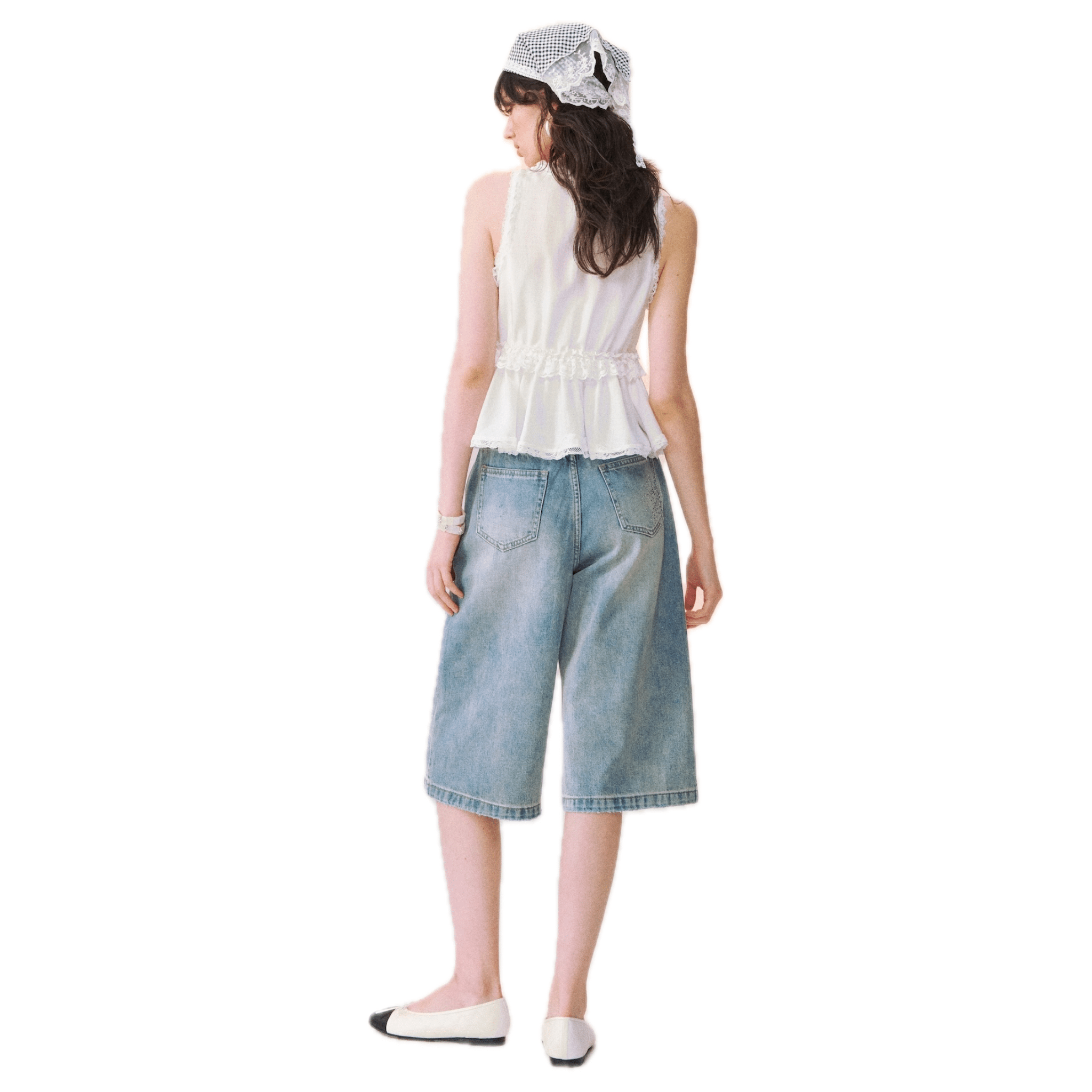 SOMESOWE White V - neck Tie - front Lace - trimmed Top | MADAX