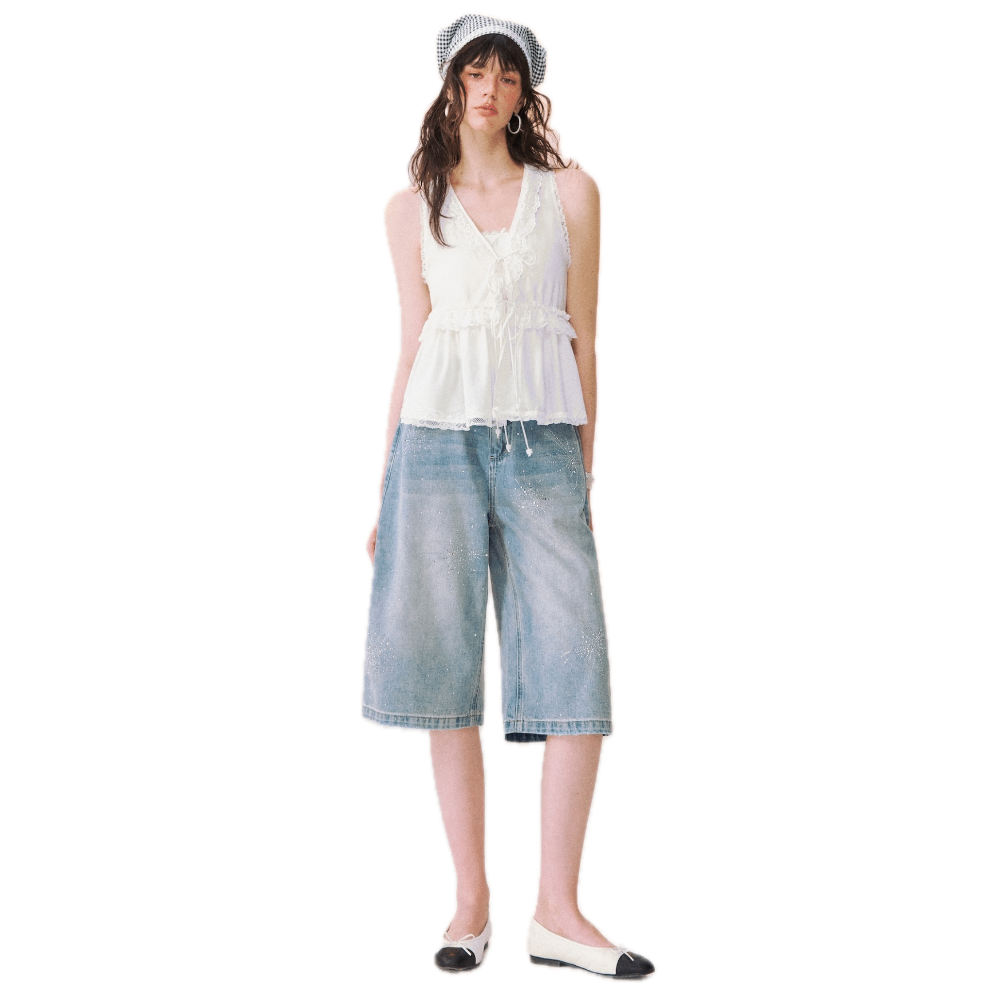 SOMESOWE White V - neck Tie - front Lace - trimmed Top | MADAX