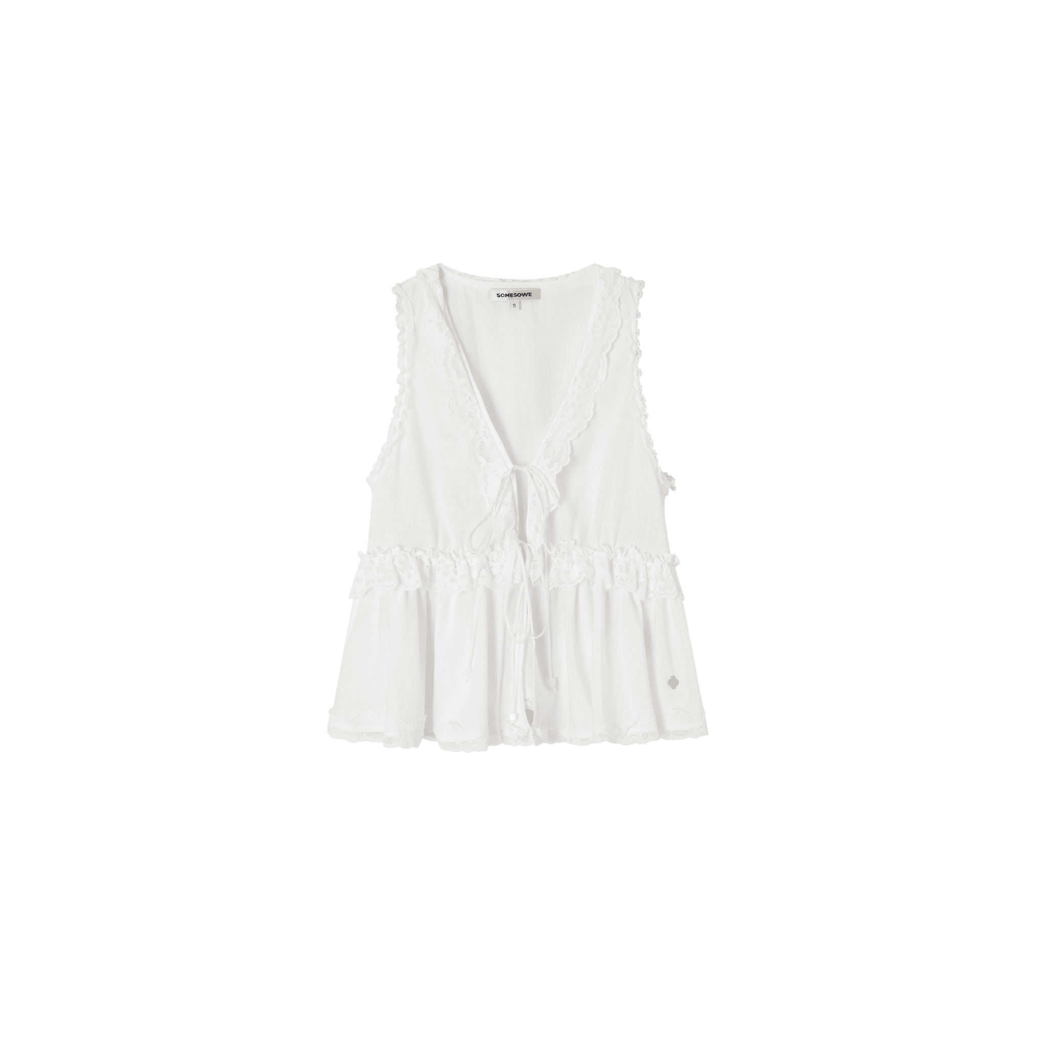 SOMESOWE White V - neck Tie - front Lace - trimmed Top | MADAX