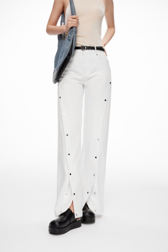 LOST IN ECHO White Wide-leg Jeans with Side Slits | MADA IN CHINA