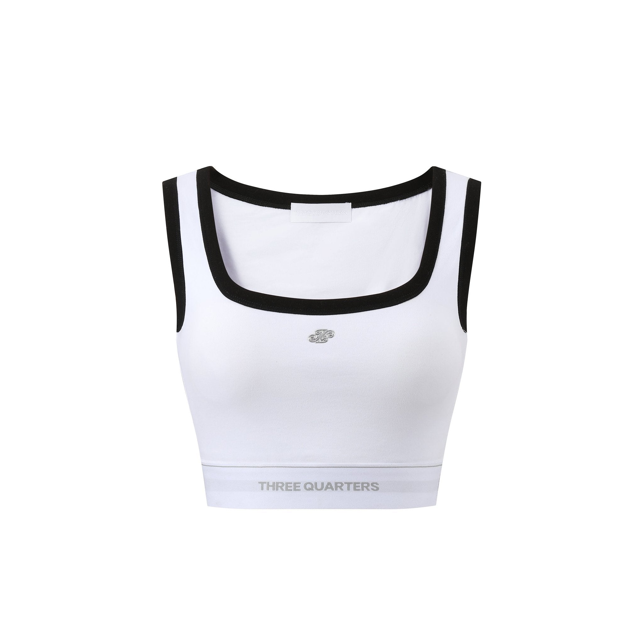 THREE QUARTERS White with Black Edge Customized Logo Webbing Ironing Undershirt | MADA IN CHINA