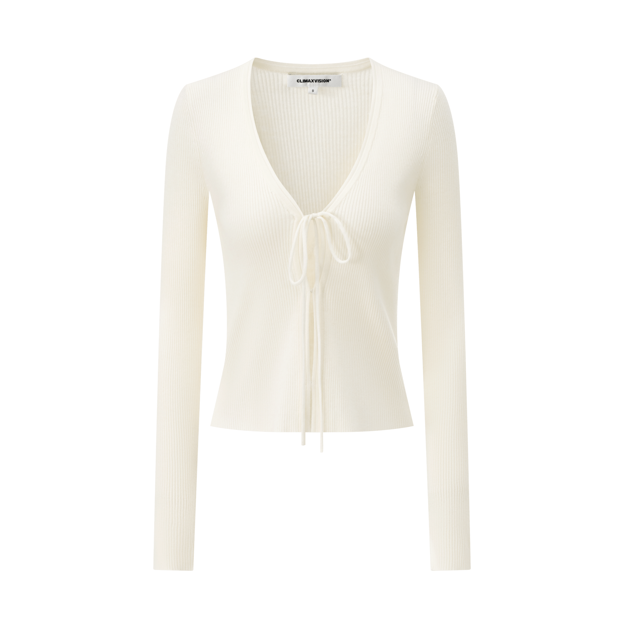 Climax Vision White Wool Blend V - Neck Lace - Up Knit Cardigan  | MADAX