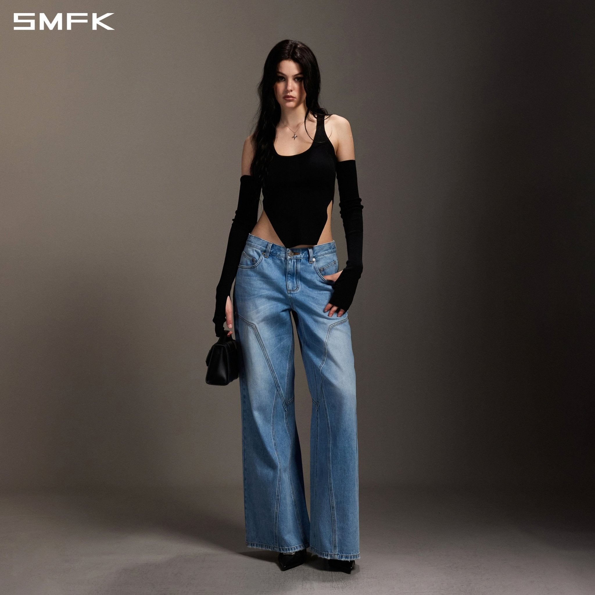 SMFK Wide-Leg Flared Jeans in Blue | MADAX