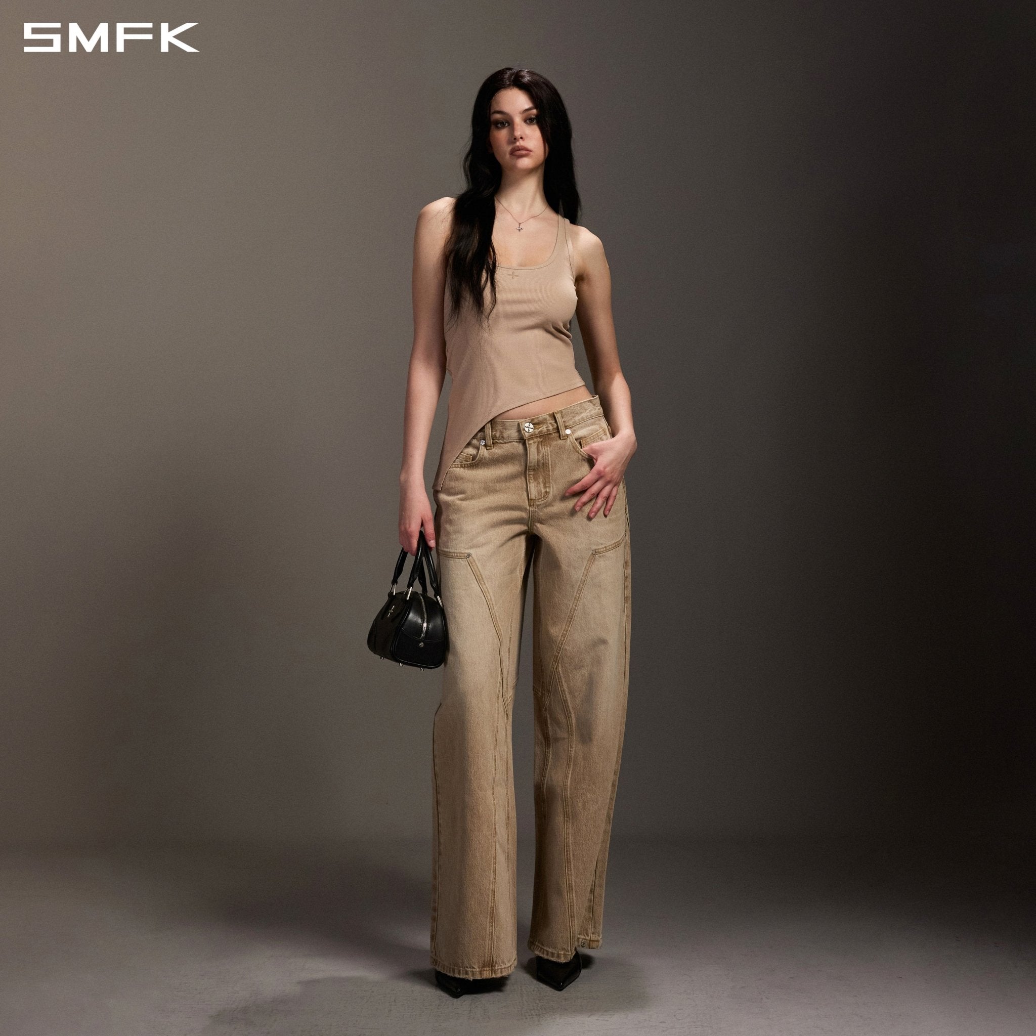 SMFK Wide-Leg Flared Jeans in Skin Tone | MADAX
