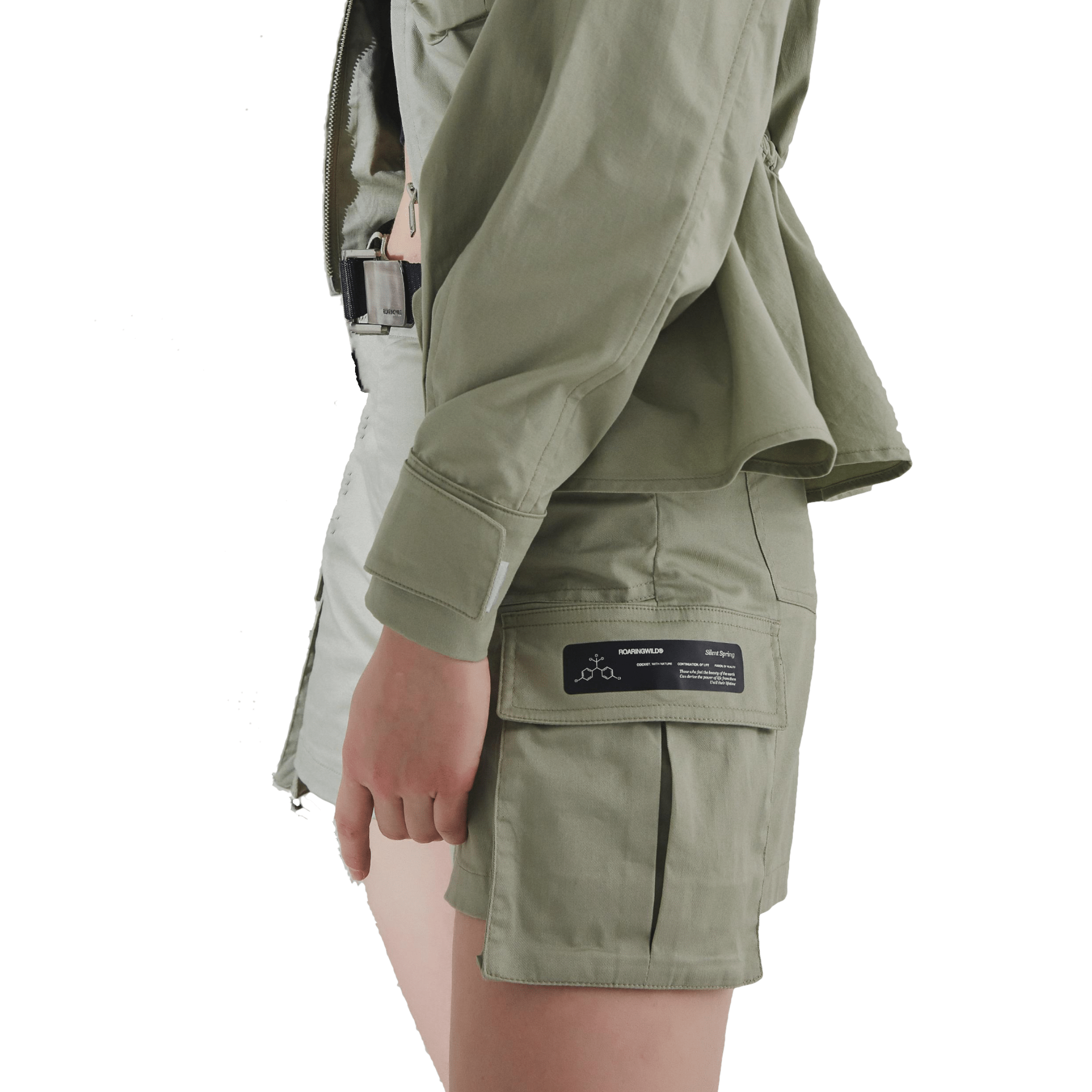 ROARINGWILD Women Sand Work Twill Shorts in Gray Green | MADAX