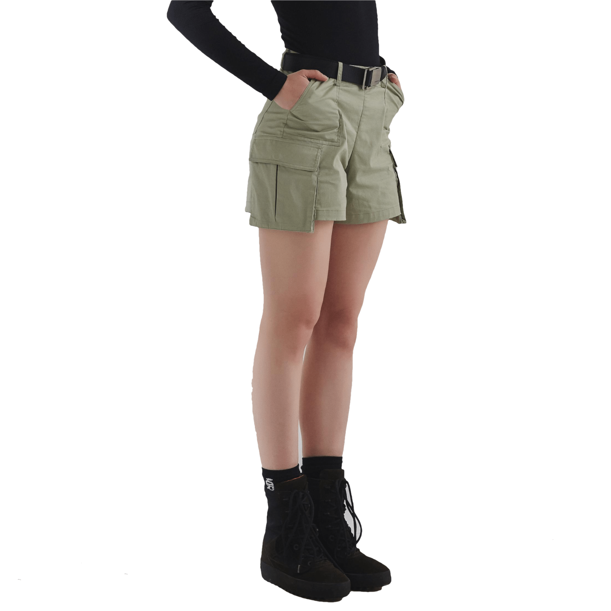 ROARINGWILD Women Sand Work Twill Shorts in Gray Green | MADAX