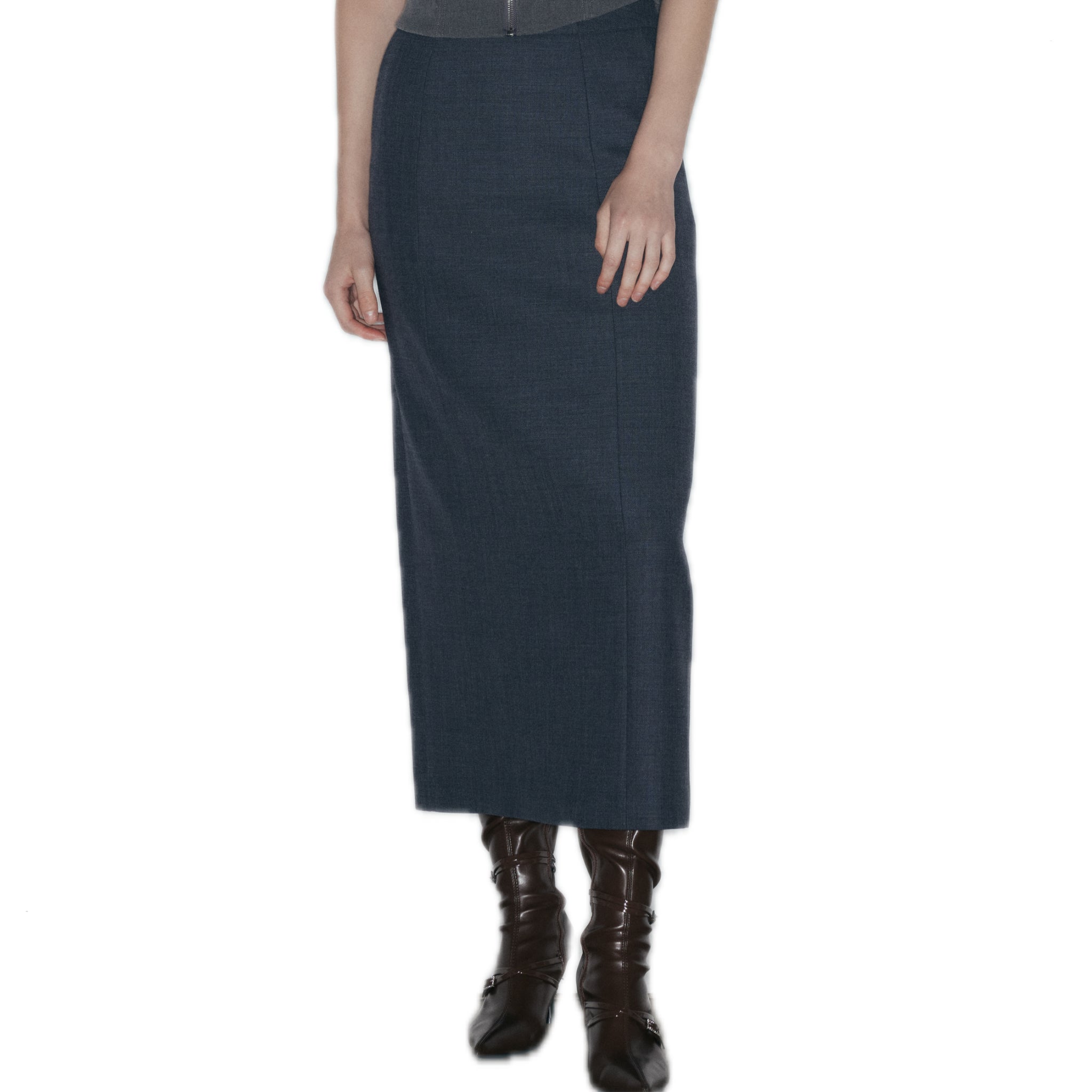 NECESSARY ANANKE Wool Blend Mid - Length Skirt In Dark Gray | MADAX