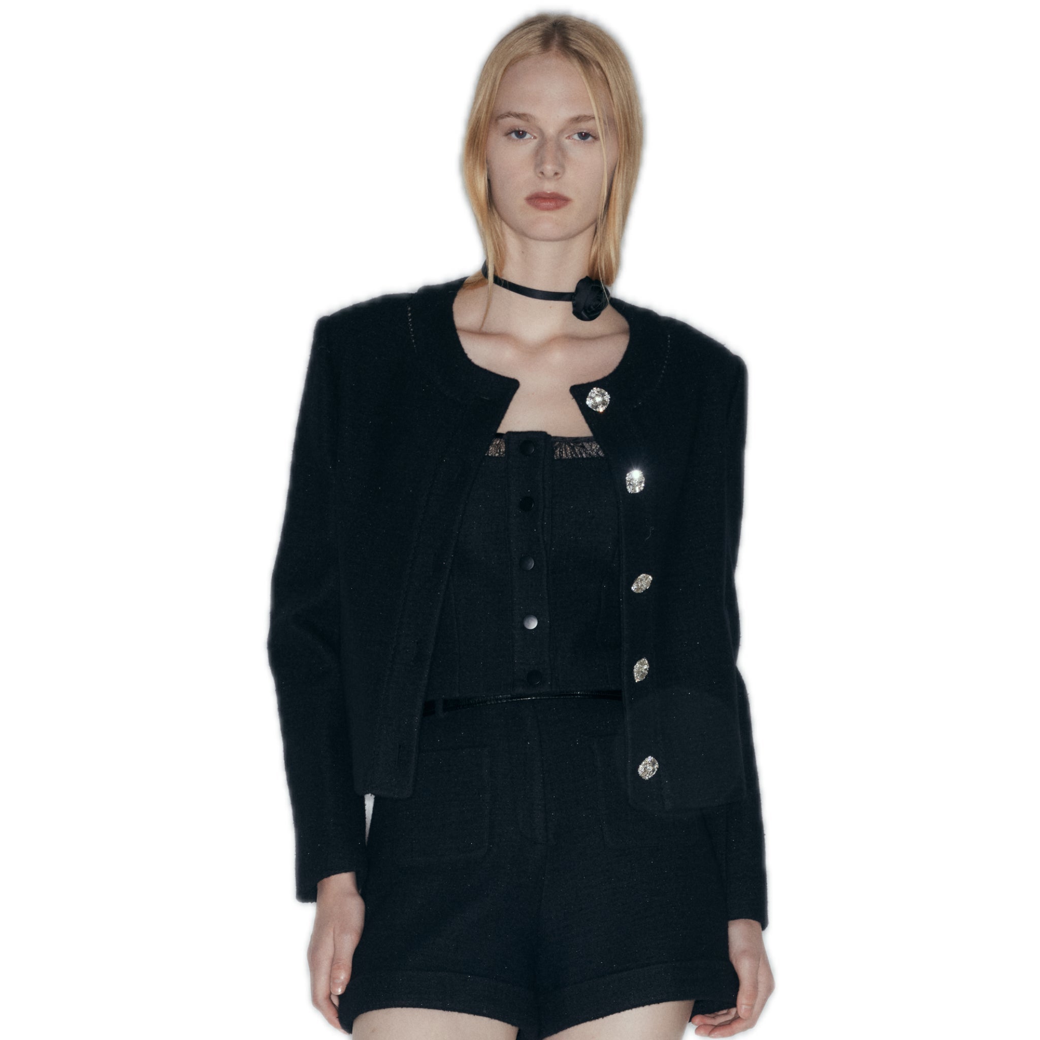 NECESSARY ANANKE Wool - Blend Tweed Jacket In Black | MADAX