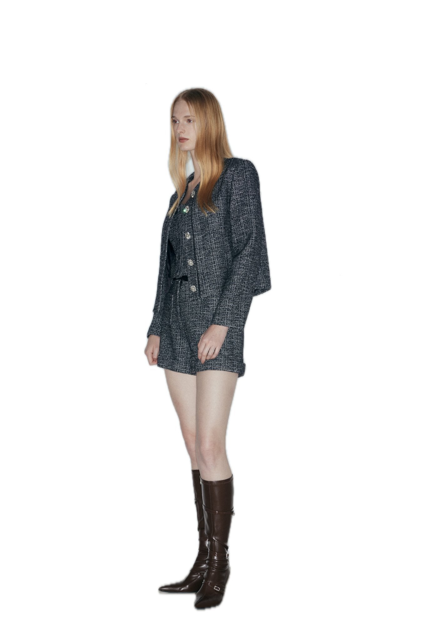 NECESSARY ANANKE Wool - Blend Tweed Jacket In Black White | MADAX