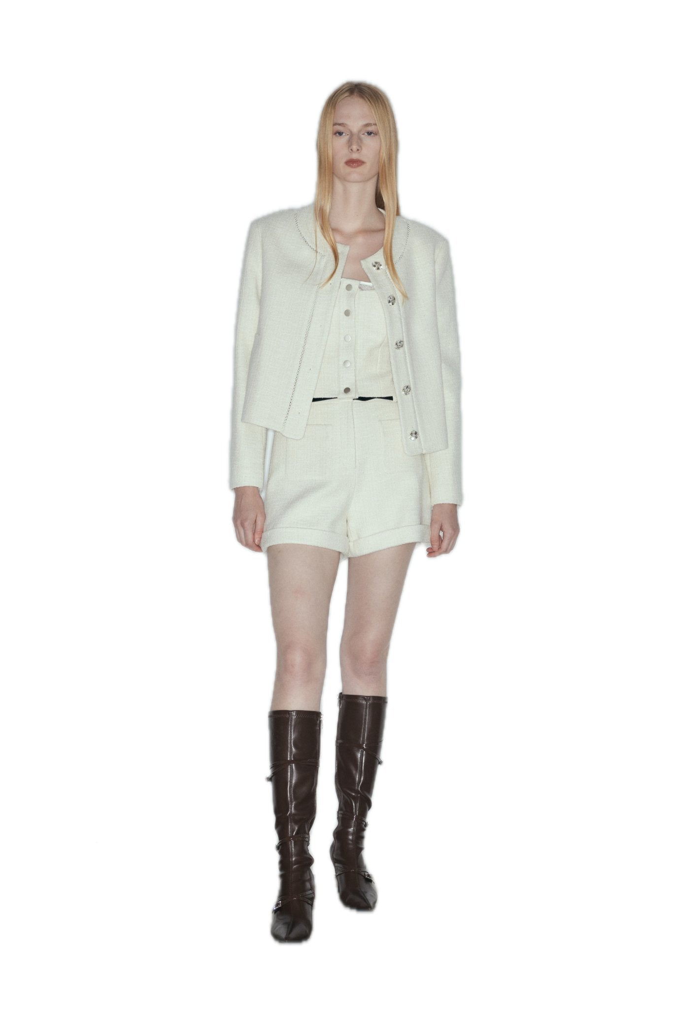 NECESSARY ANANKE Wool - Blend Tweed Jacket In White | MADAX