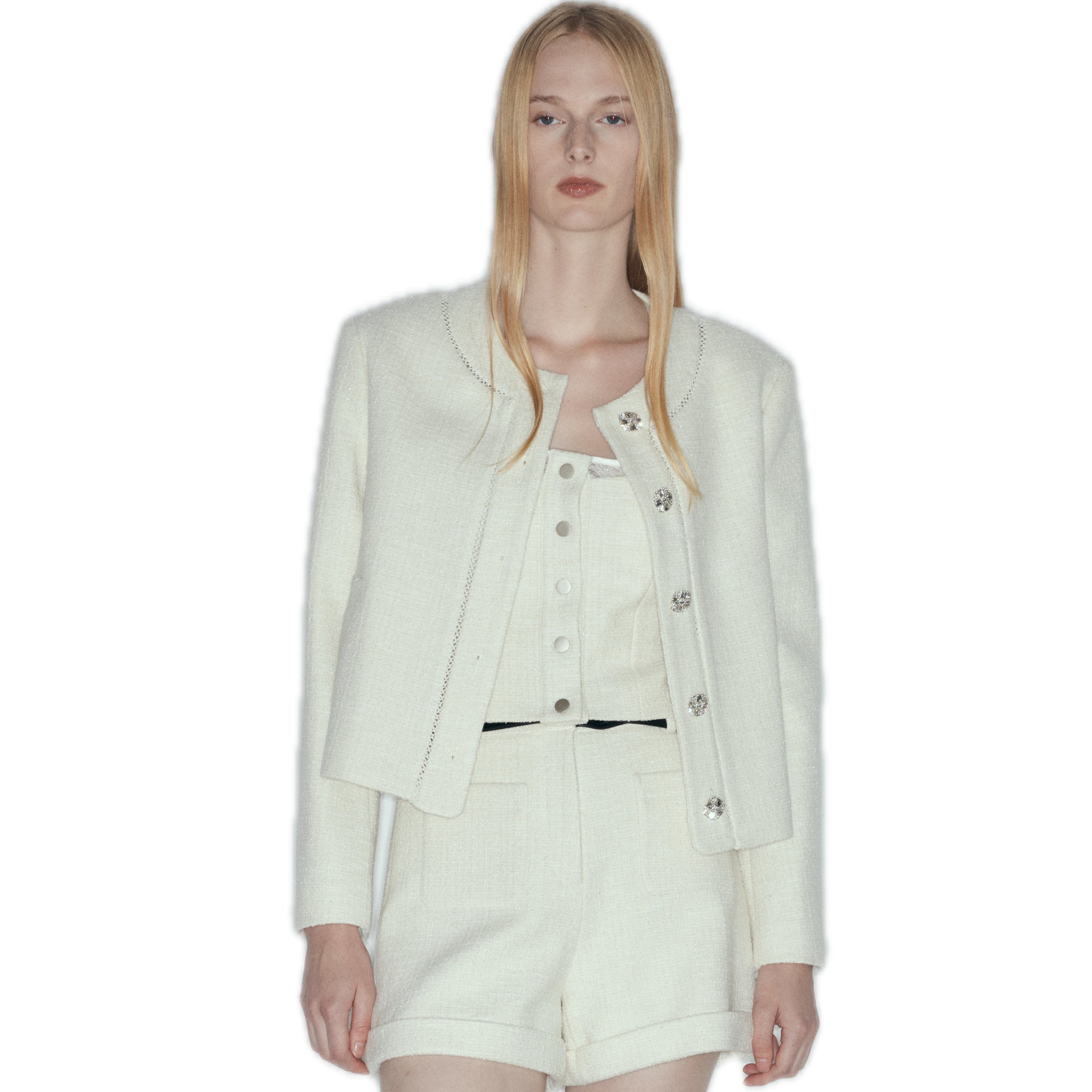 NECESSARY ANANKE Wool - Blend Tweed Jacket In White | MADAX