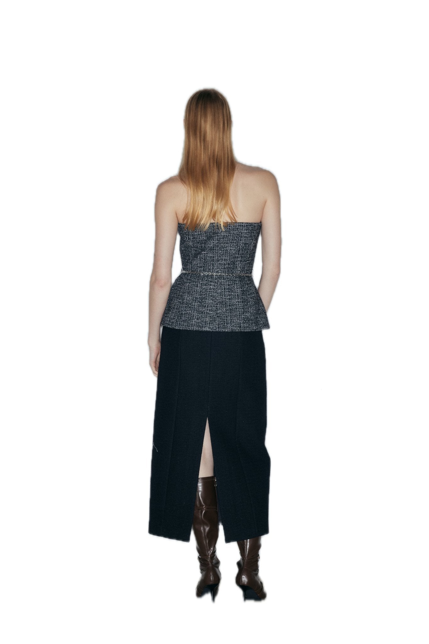 NECESSARY ANANKE Wool Blend Tweed Mid - Length Skirt In Black | MADAX