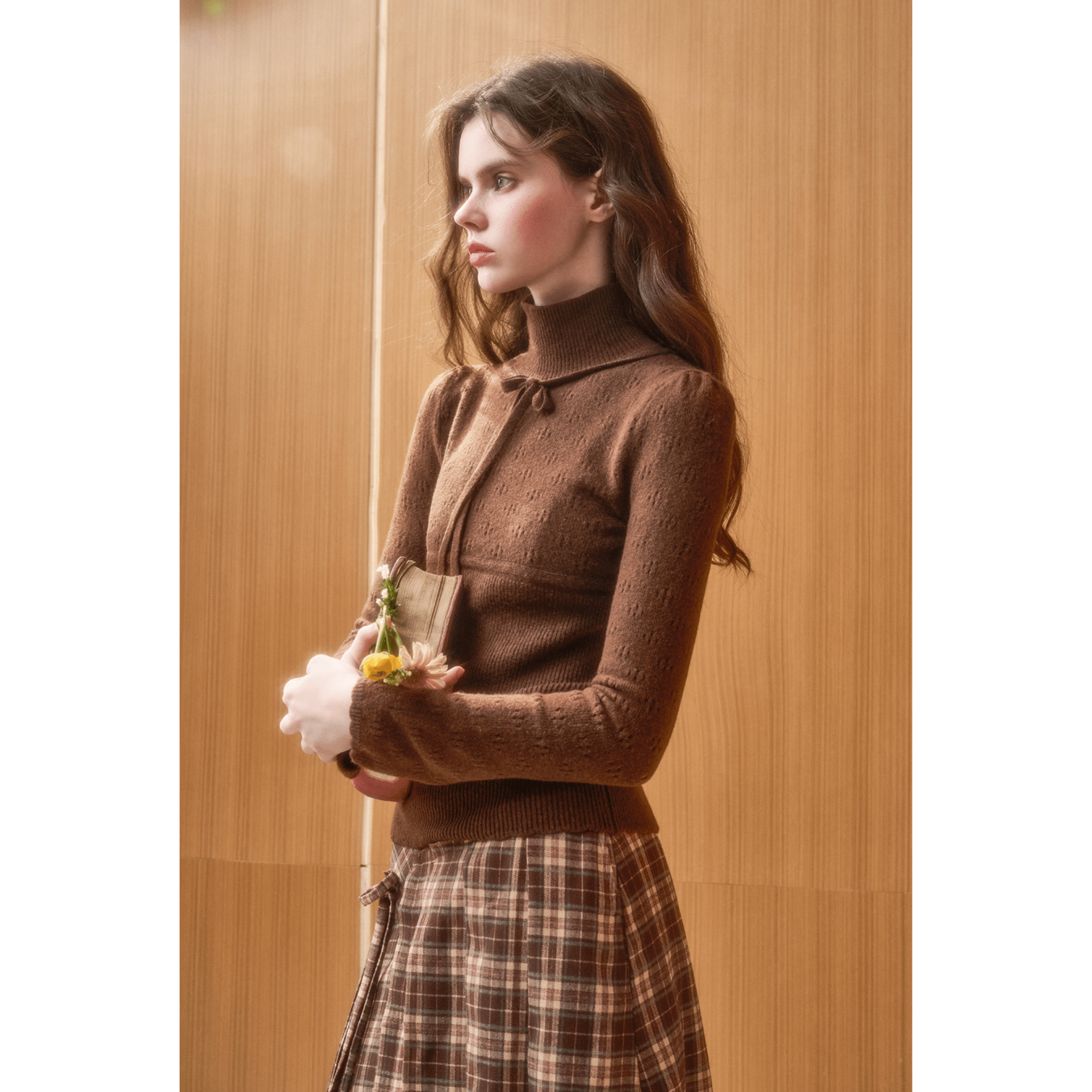 Group of Universe Wool Perforated Top in Brown | MADAX