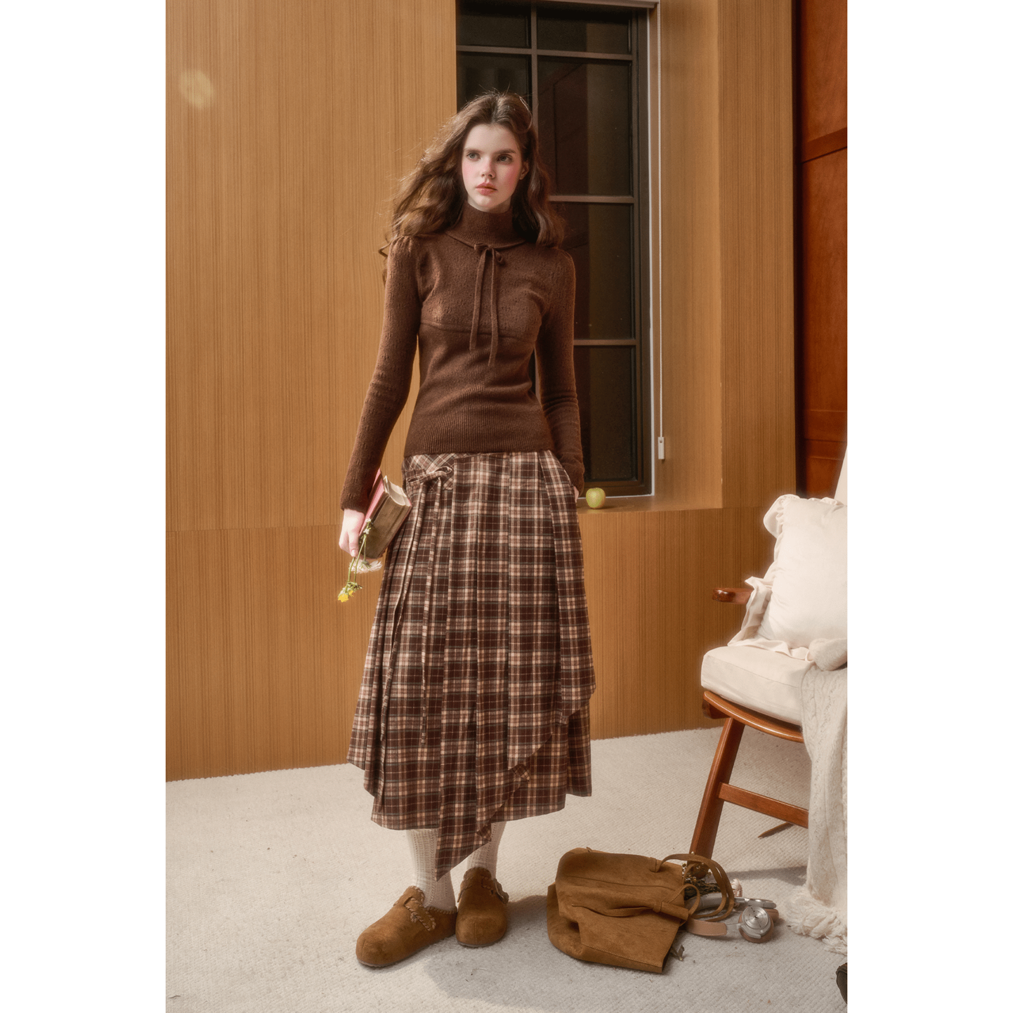 Group of Universe Wool Perforated Top in Brown | MADAX