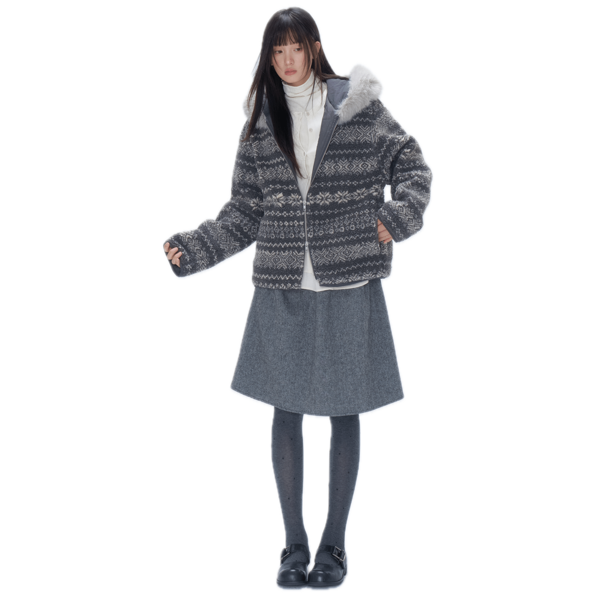 CHAOSCHAOS Woolen Pleated Umbrella Skirt in Gray | MADAX