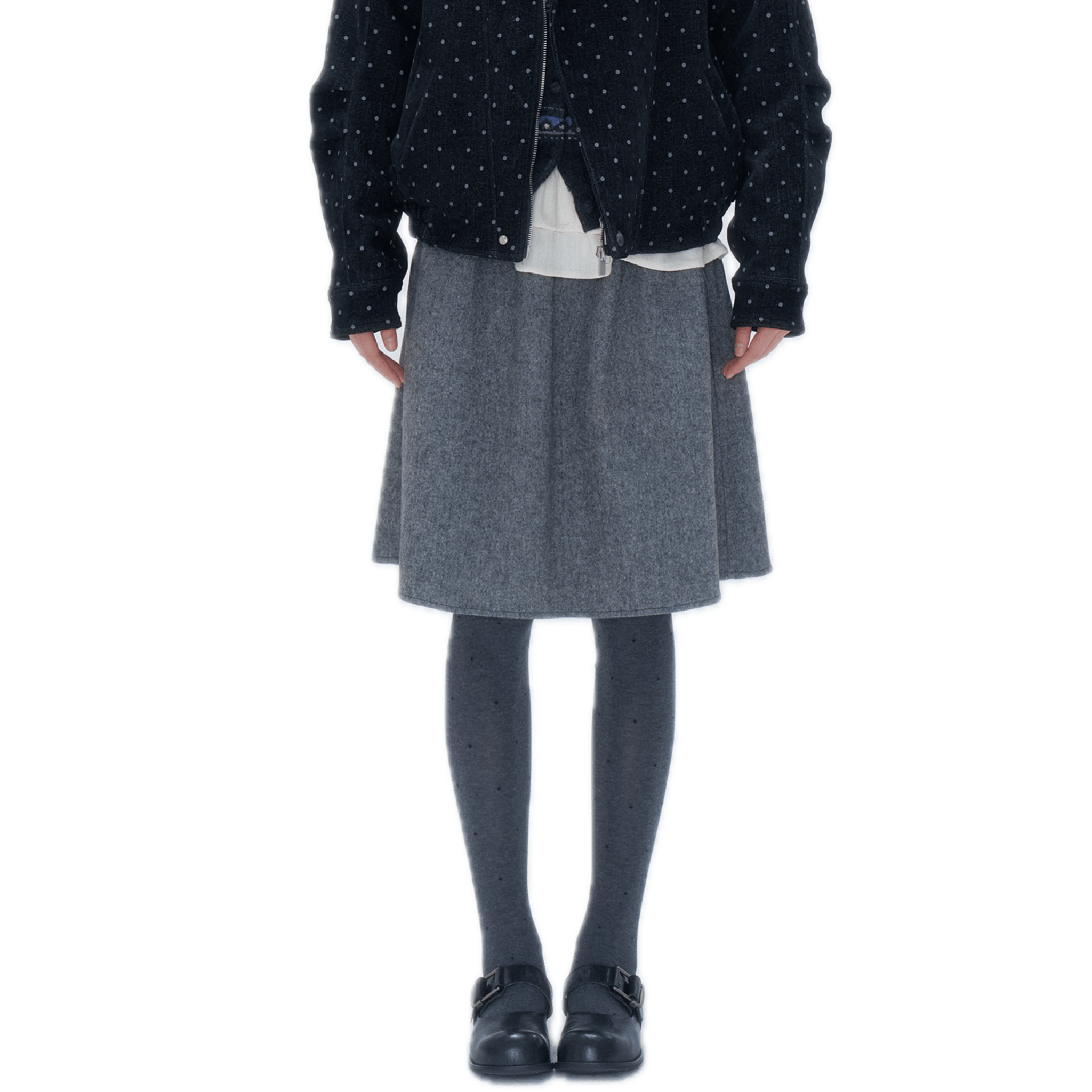 CHAOSCHAOS Woolen Pleated Umbrella Skirt in Gray | MADAX