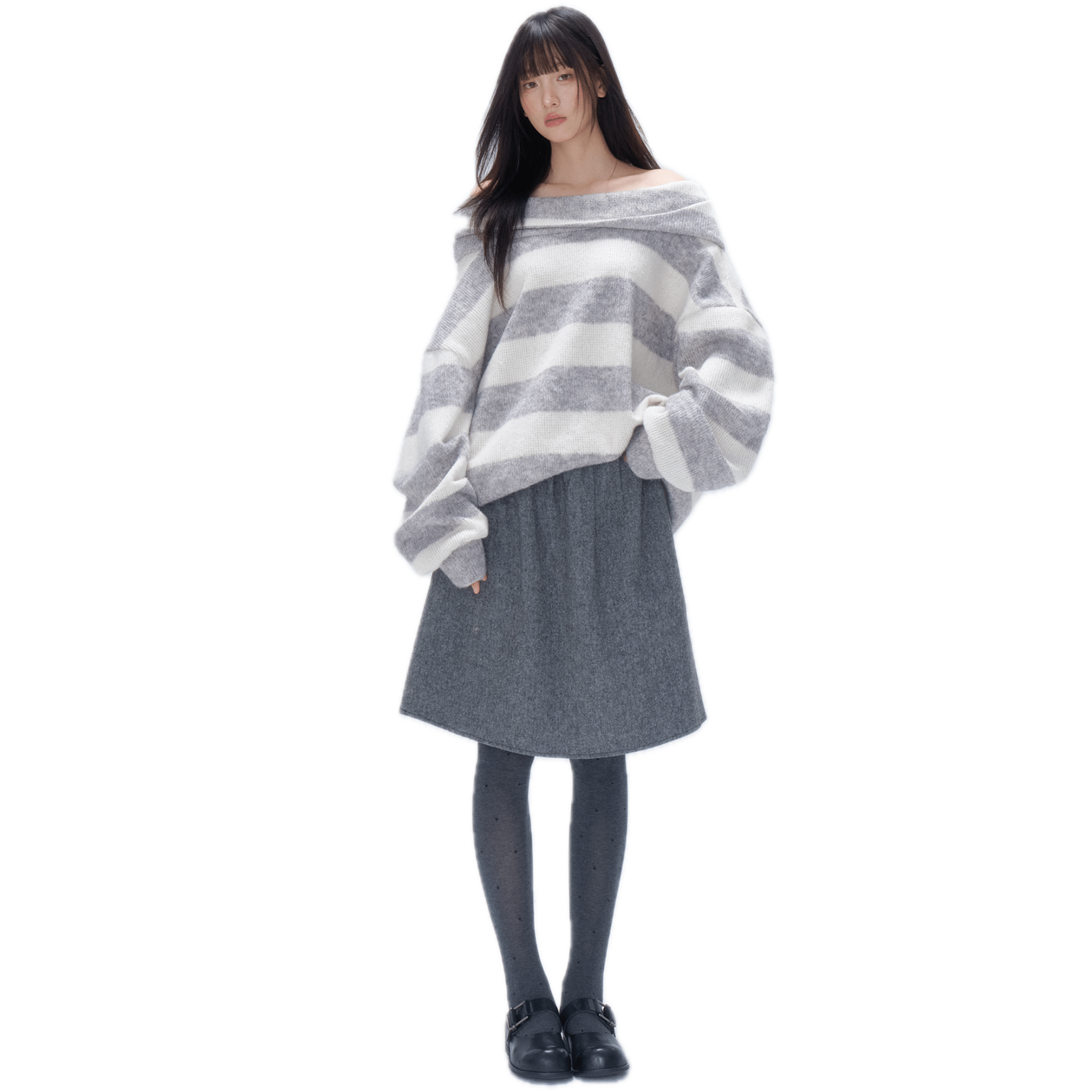 CHAOSCHAOS Woolen Pleated Umbrella Skirt in Gray | MADAX