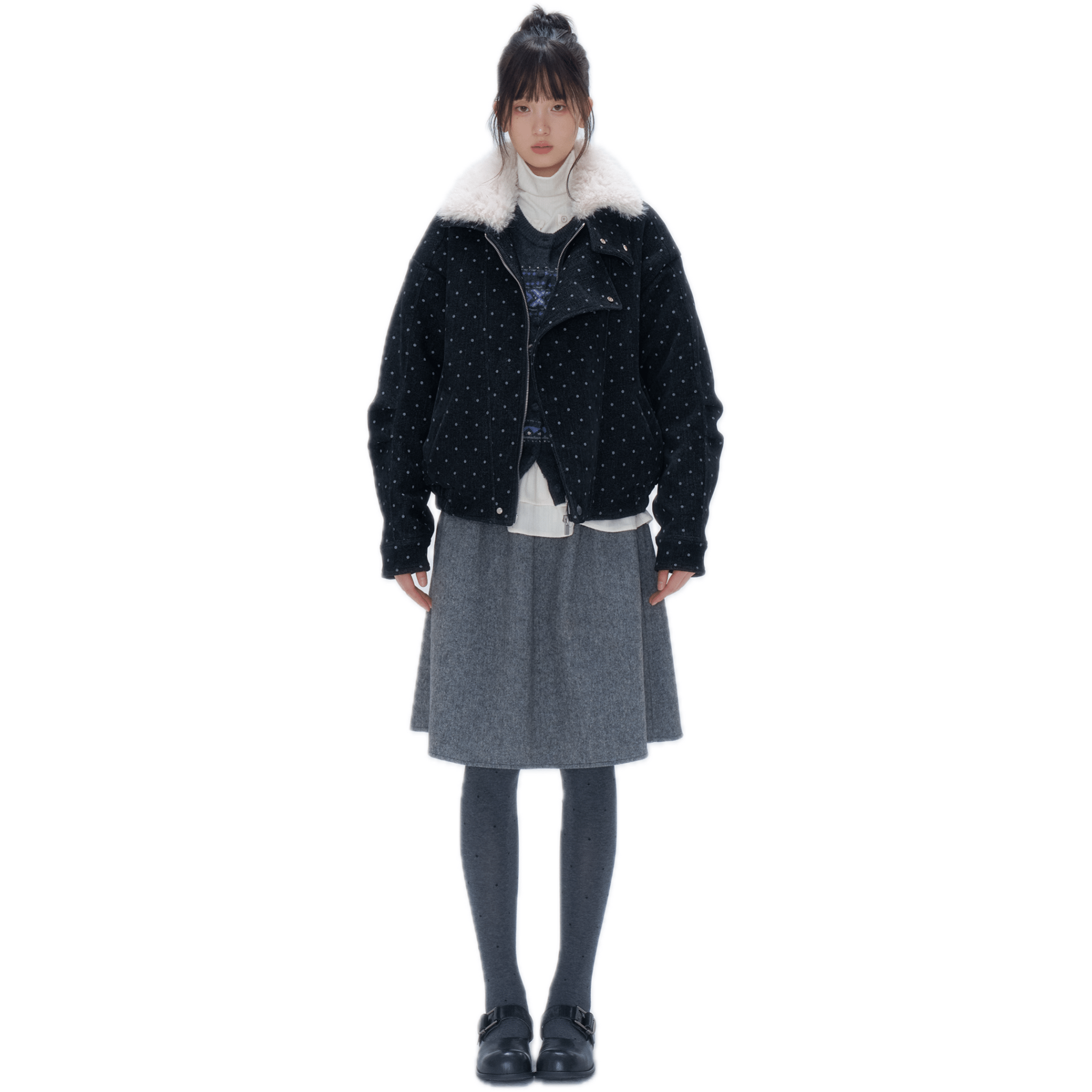 CHAOSCHAOS Woolen Pleated Umbrella Skirt in Gray | MADAX