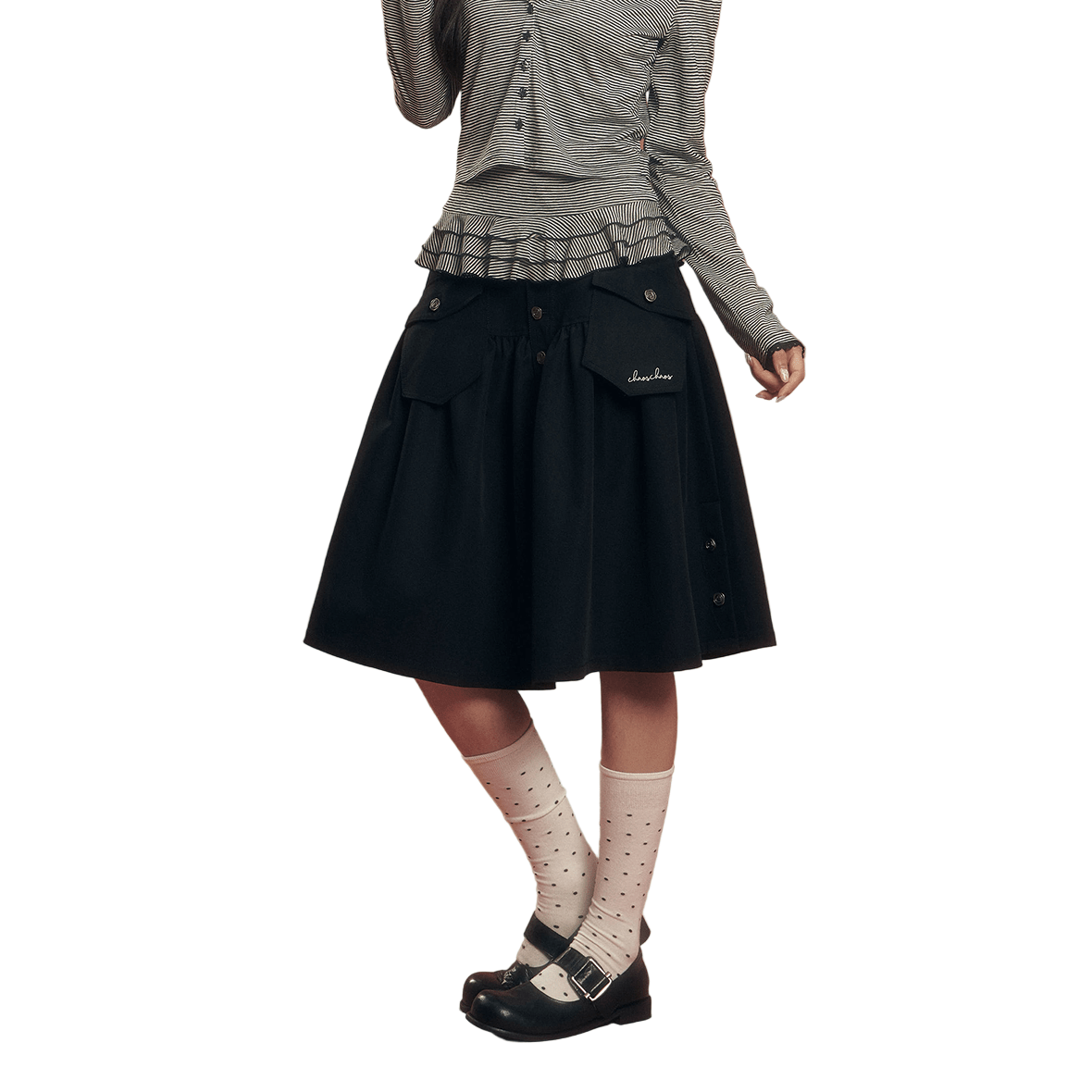 CHAOSCHAOS Work Pocket Half - Length Umbrella Skirt In Black | MADAX