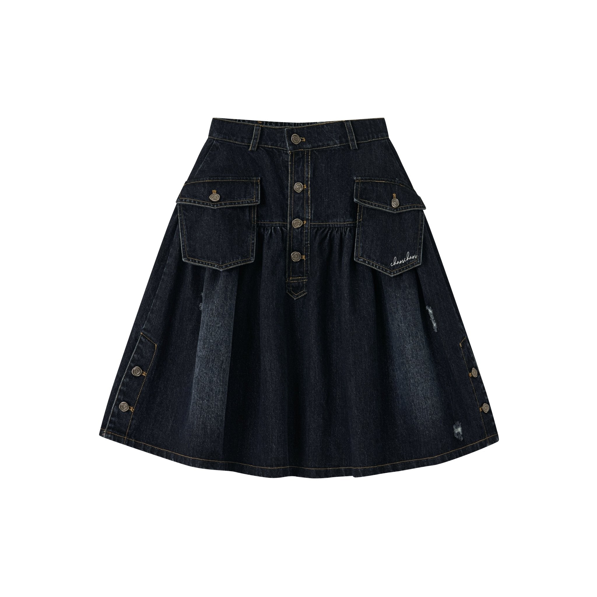 CHAOSCHAOS Workwear Retro Washed Denim Skirt In Denim Blue | MADAX