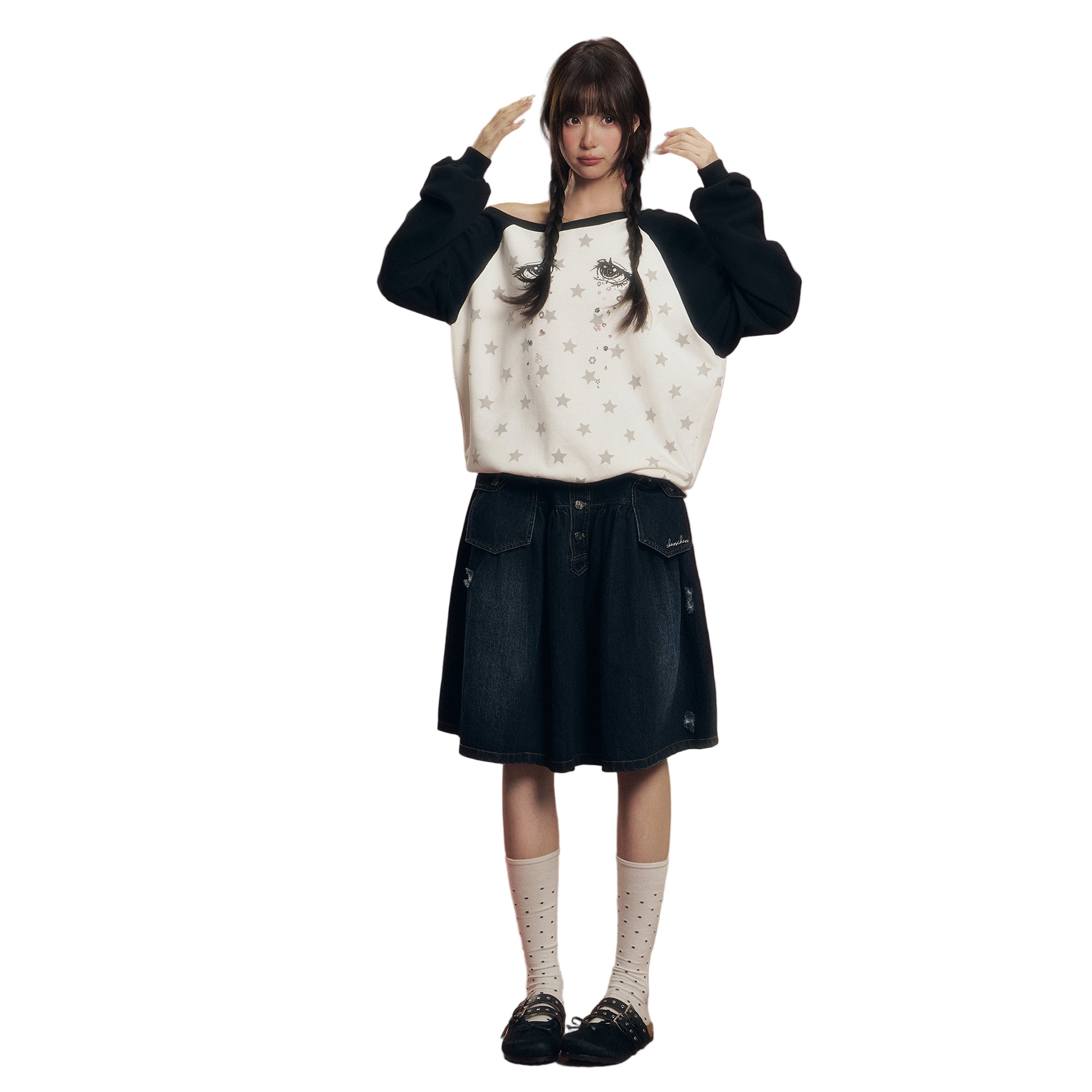 CHAOSCHAOS Workwear Retro Washed Denim Skirt In Denim Blue | MADAX