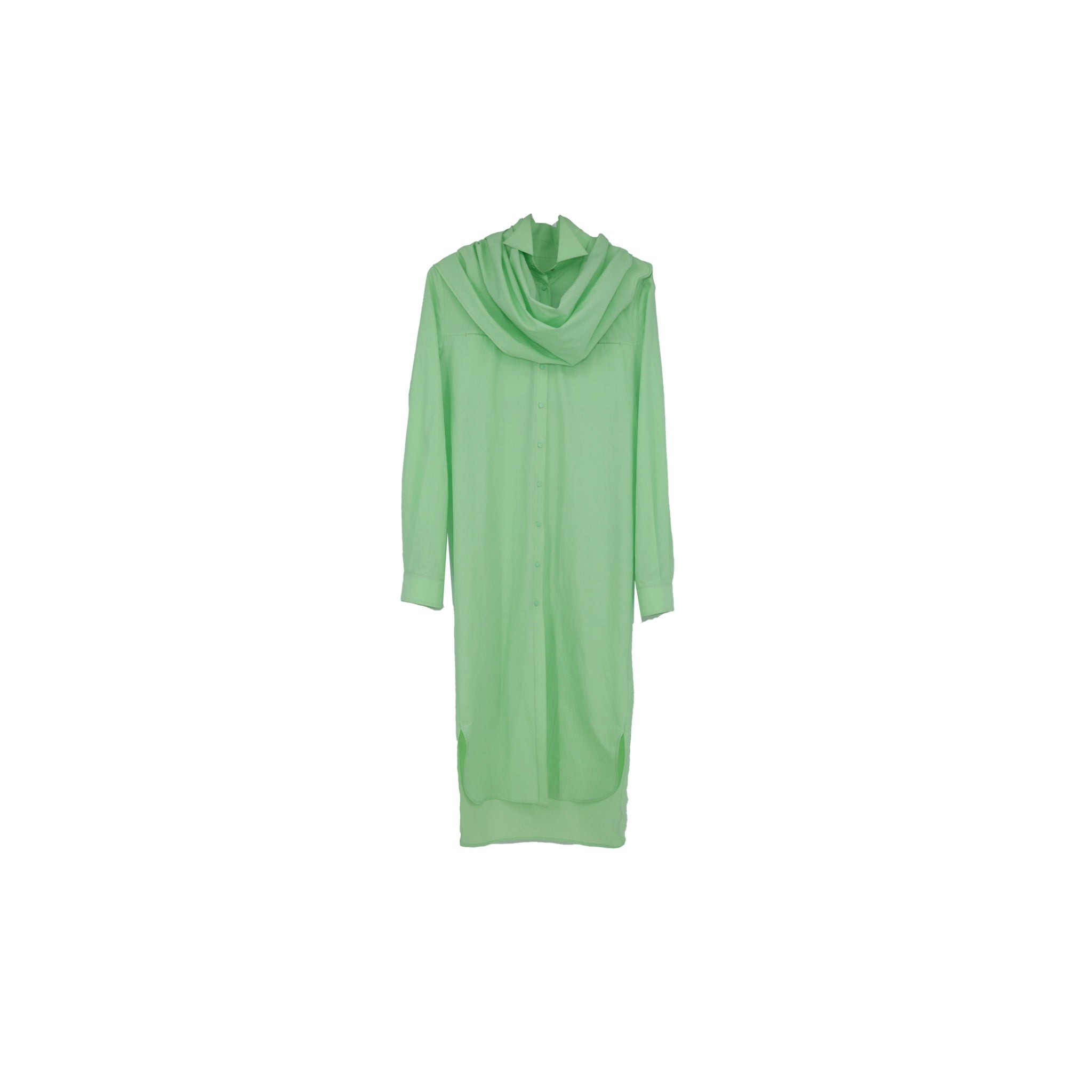 ilEWUOY Wrinkled Cotton Scarf Shirt Dress in Green | MADA IN CHINA