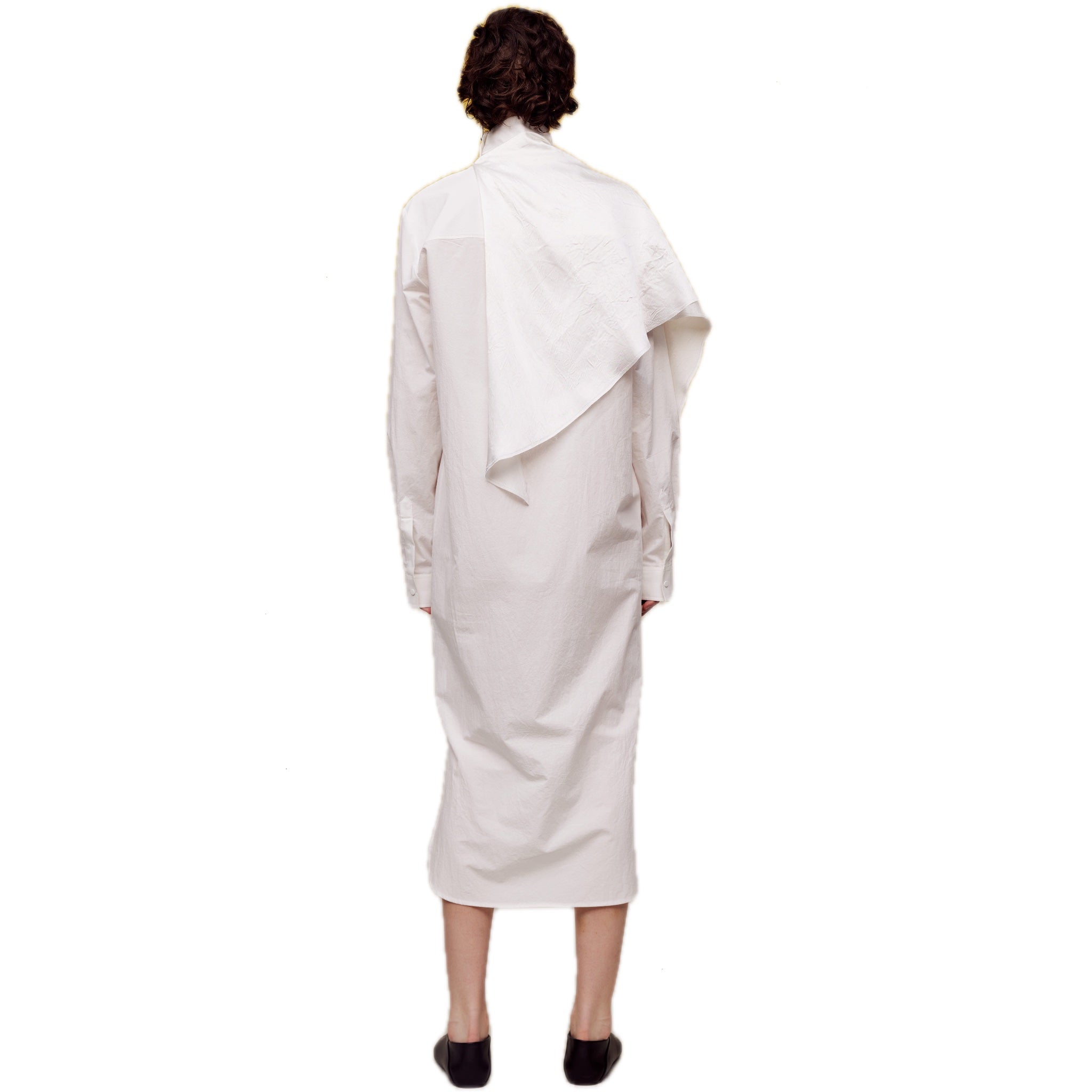 ilEWUOY Wrinkled Cotton Scarf Shirt Dress in White | MADA IN CHINA