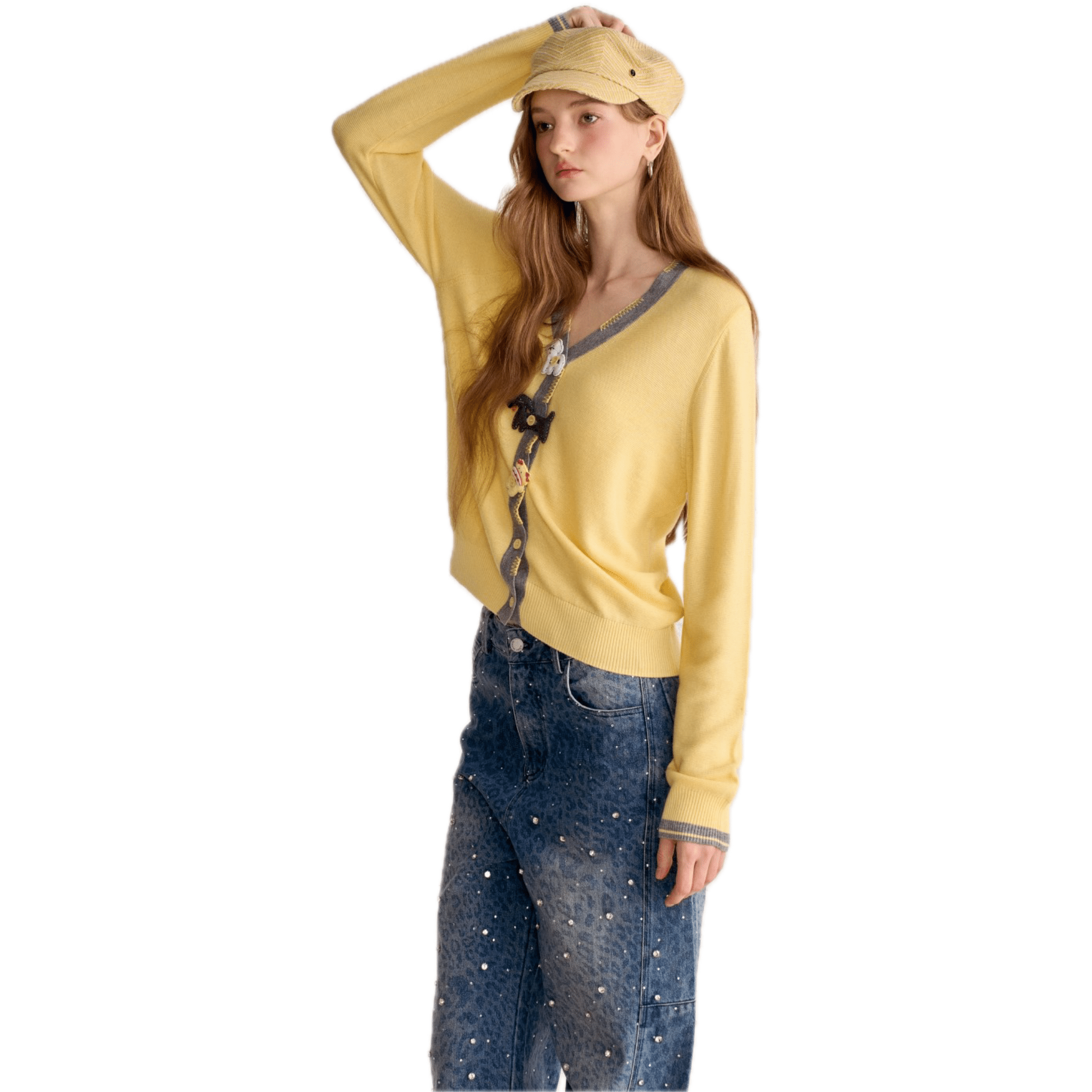 AIMME SPARROW Yellow Cute Hanging Knitted Cardigan | MADAX