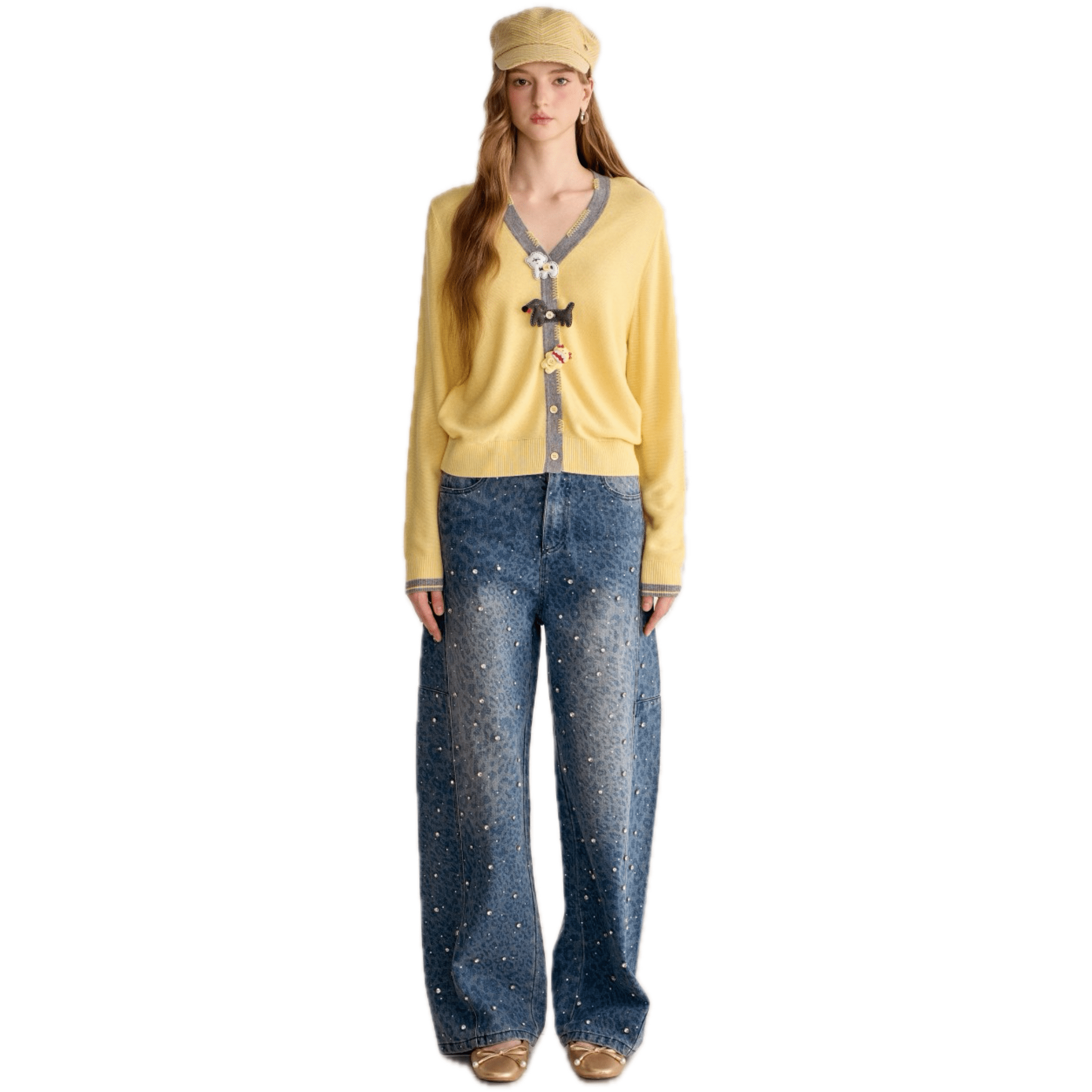 AIMME SPARROW Yellow Cute Hanging Knitted Cardigan | MADAX