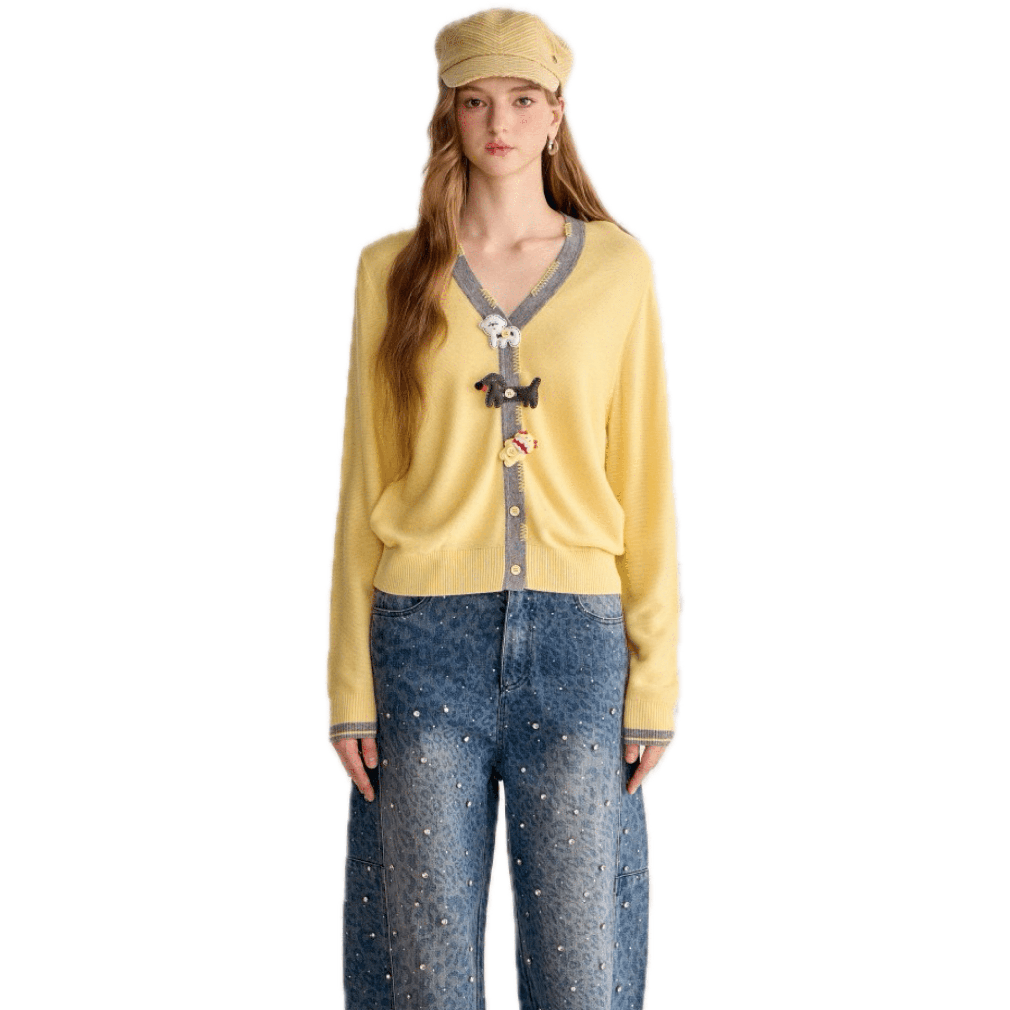 AIMME SPARROW Yellow Cute Hanging Knitted Cardigan | MADAX