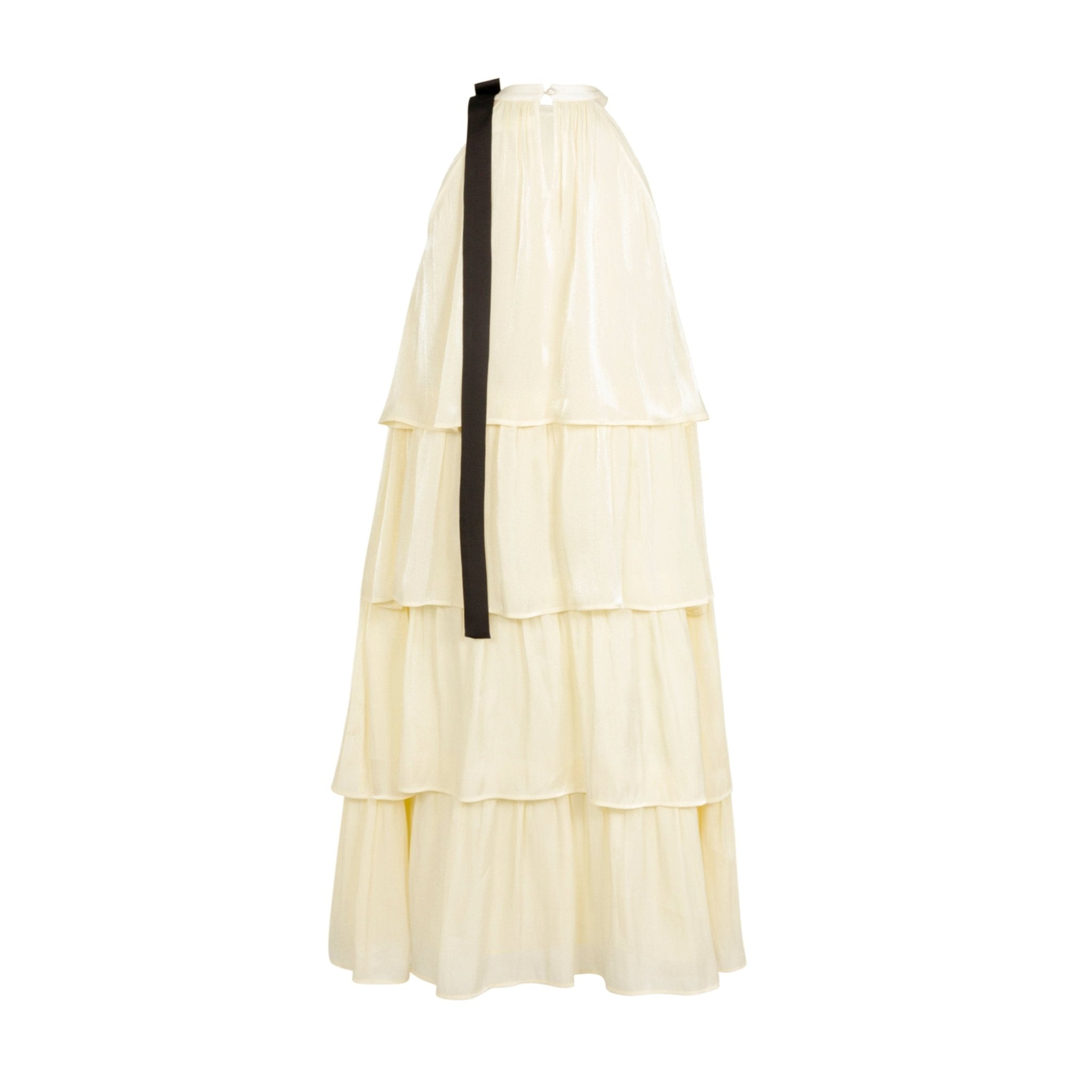 THREE QUARTERS Yellow Flowy Yarn Collision Bow Dress | MADA IN CHINA