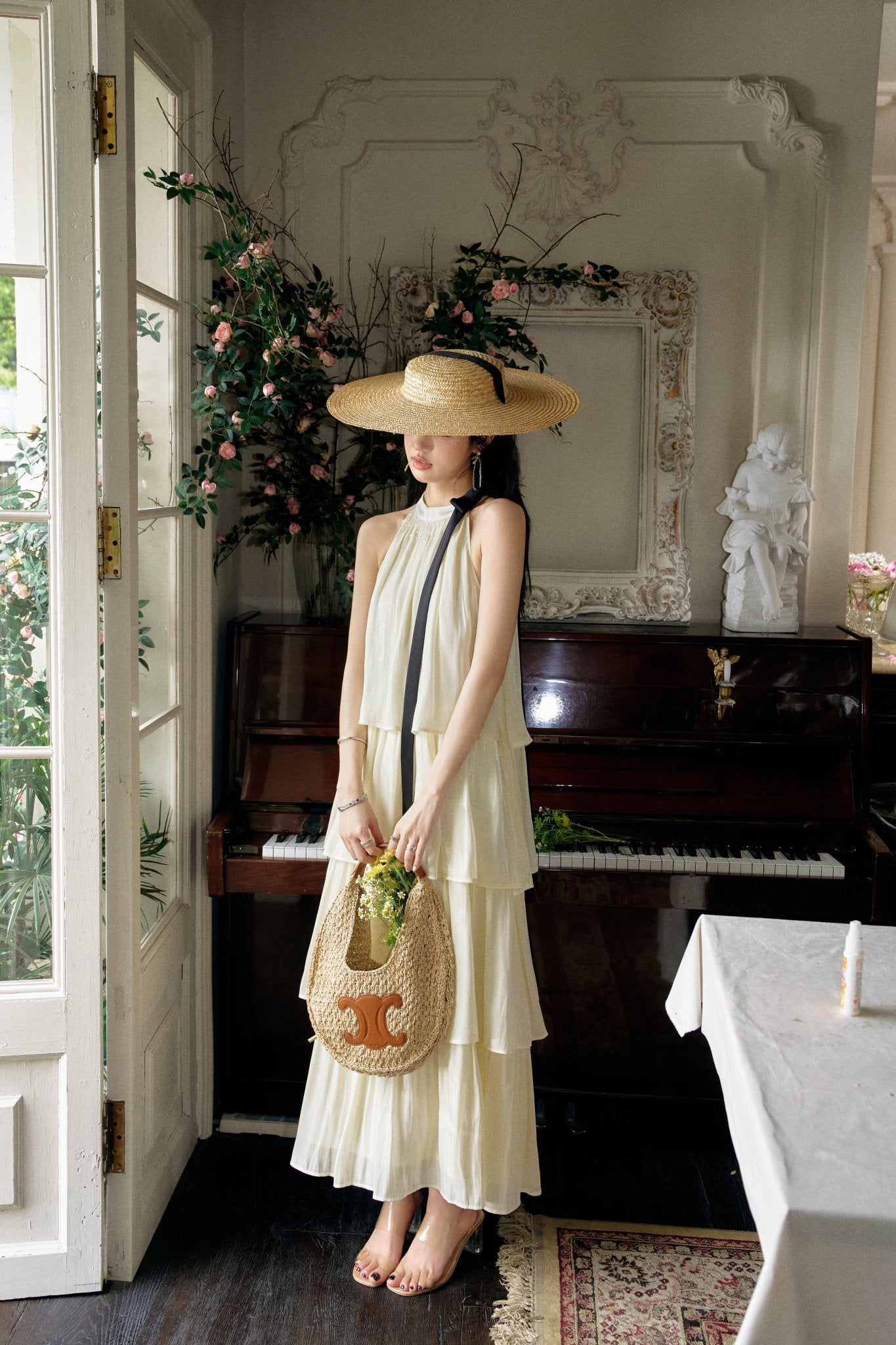 THREE QUARTERS Yellow Flowy Yarn Collision Bow Dress THREE QUARTERS Yellow Flowy Yarn Collision Bow Dress
