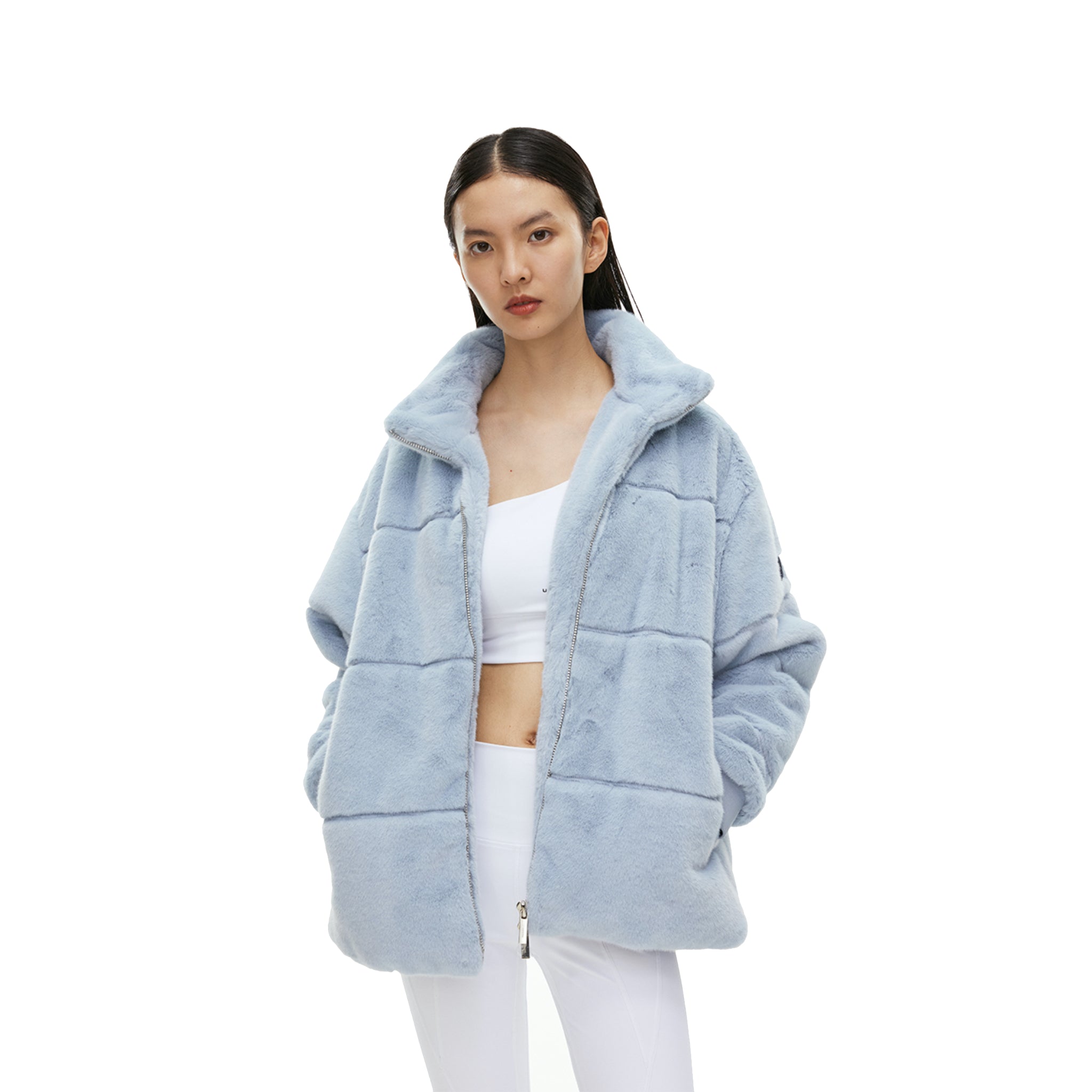 Metal Chain Mink Jacket Blue