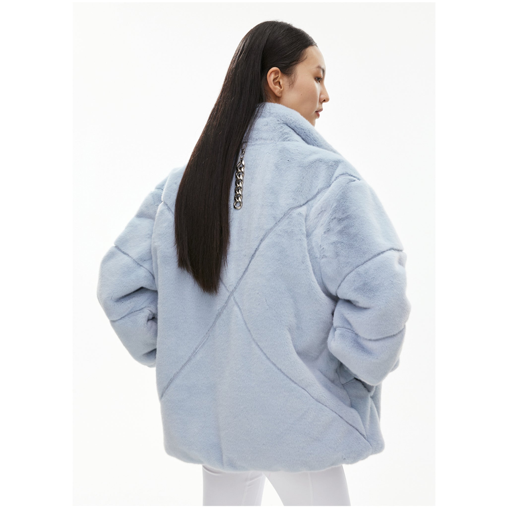 Metal Chain Mink Jacket Blue